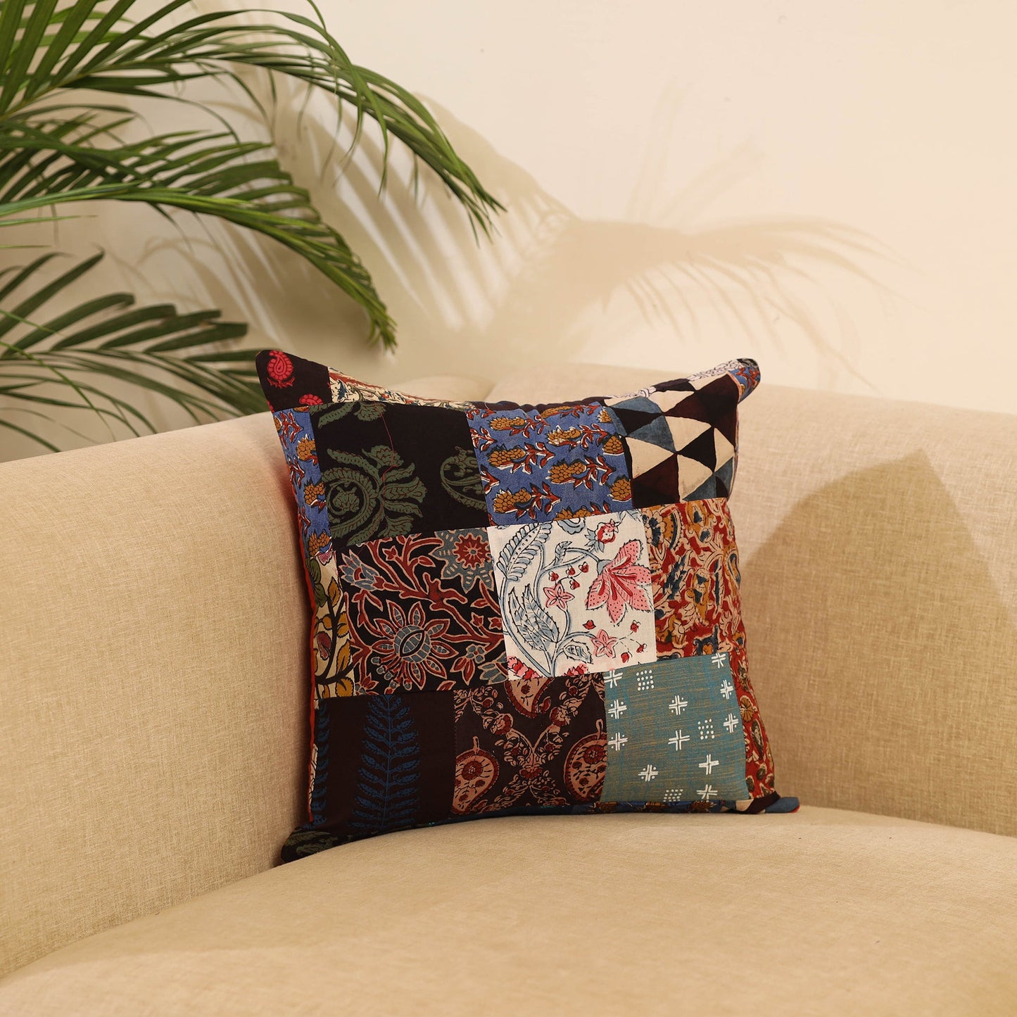 Buy Multicolor Handcrafted Cotton Patchwork Cushion Cover