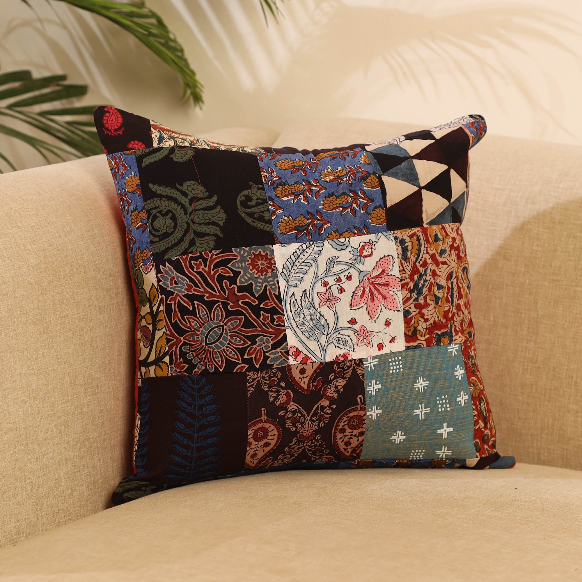 Buy Multicolor Handcrafted Cotton Patchwork Cushion Cover