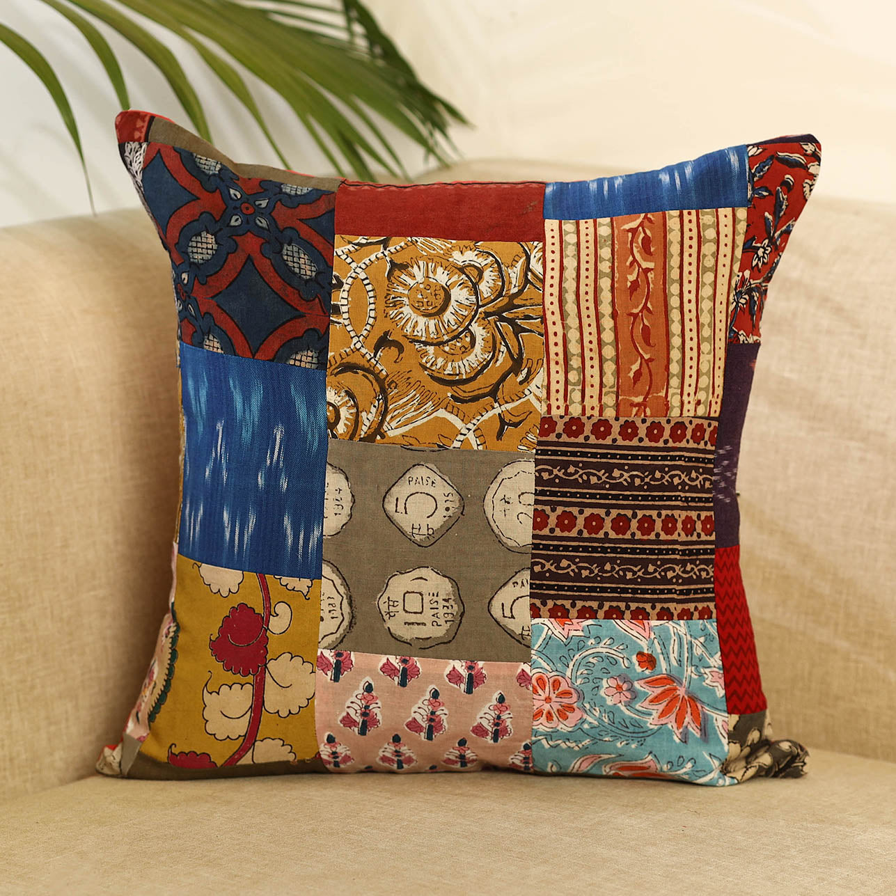 Multicolor - handcrafted cotton patchwork cushion cover 24