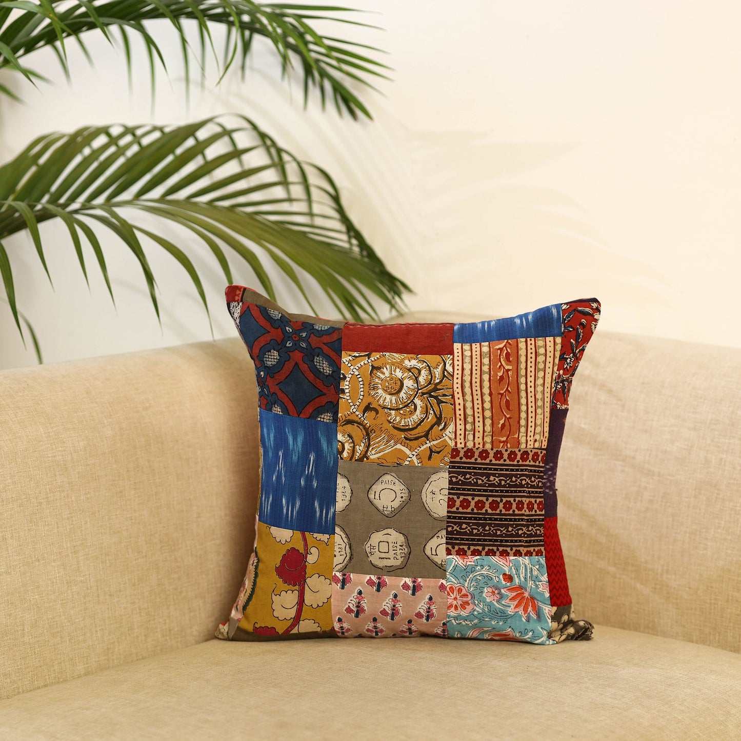 Multicolor - handcrafted cotton patchwork cushion cover 24