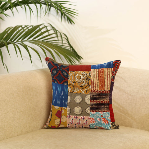 Multicolor - handcrafted cotton patchwork cushion cover 24