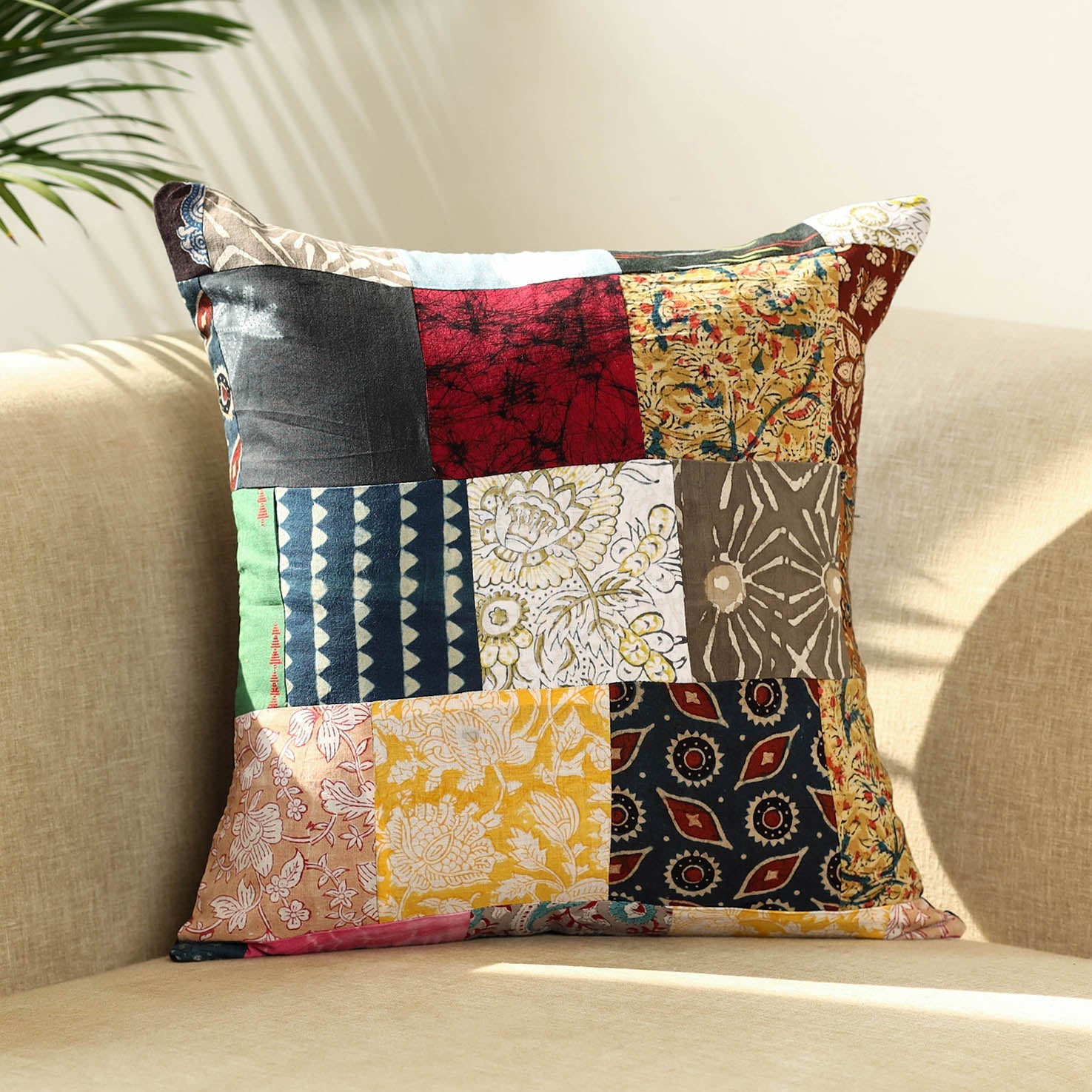 Multicolor - handcrafted cotton patchwork cushion cover 24