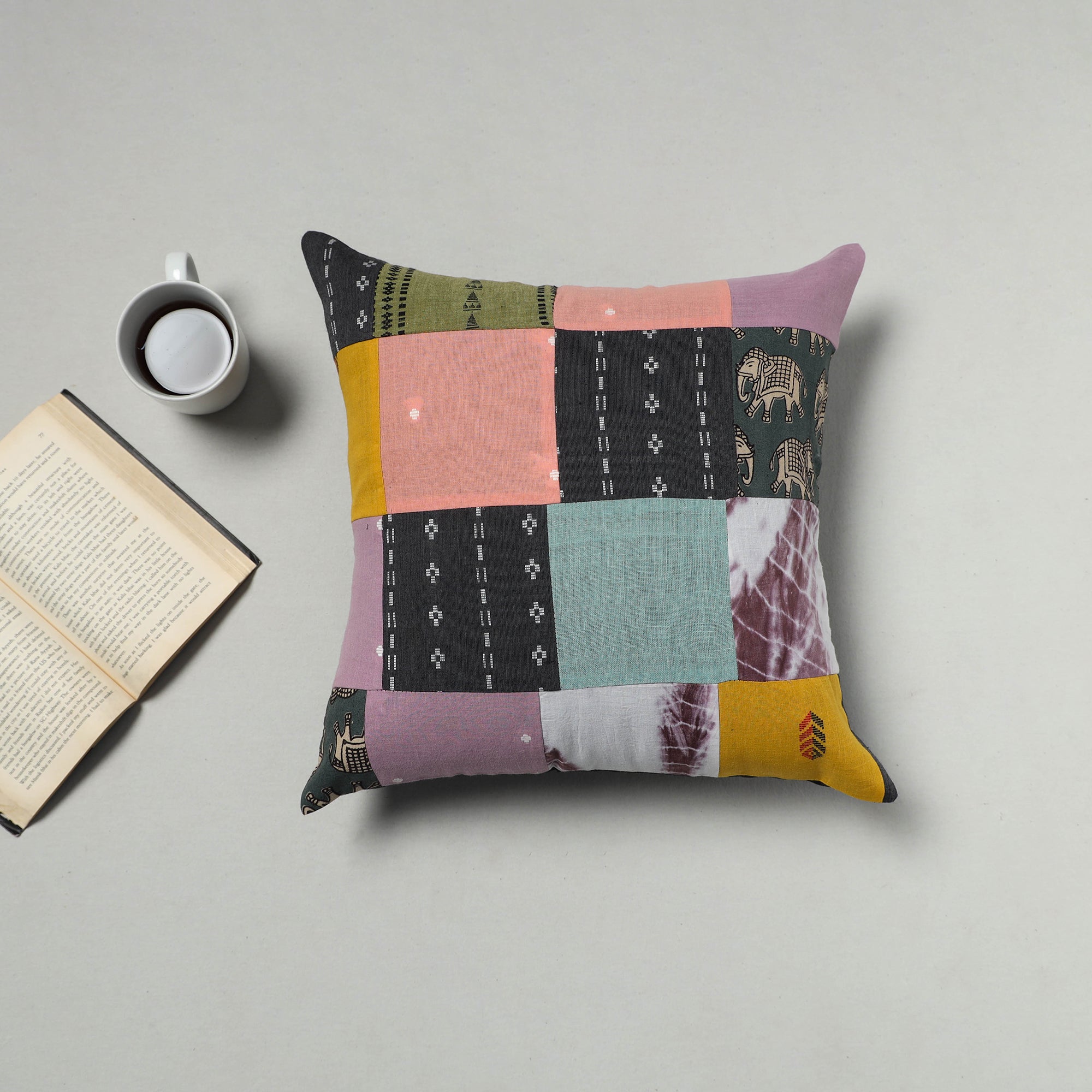  Multicolor Handcrafted Cotton Patchwork Cushion Cover