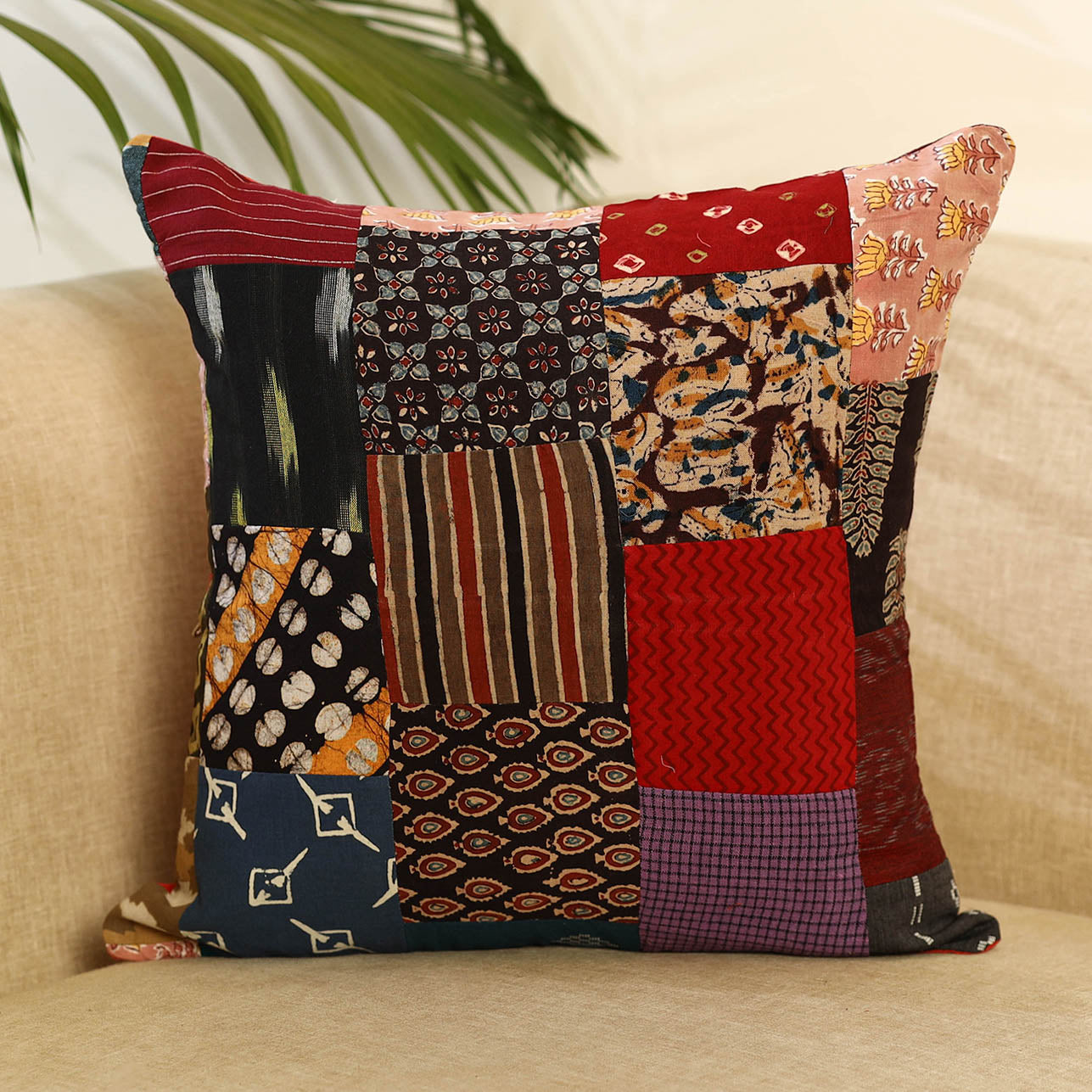 Buy Multicolor Handcrafted Cotton Patchwork Cushion Cover