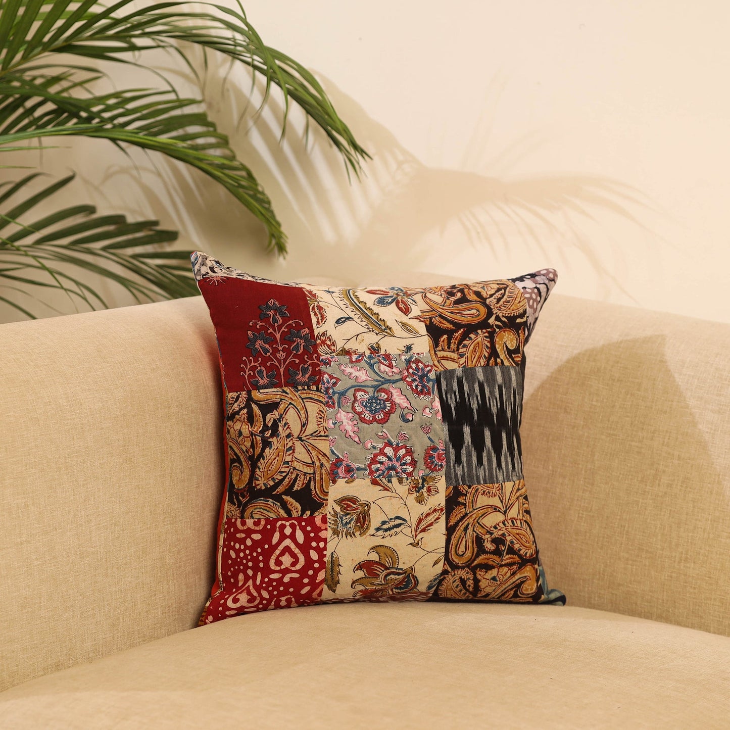 Buy Multicolor Handcrafted Cotton Patchwork Cushion Cover