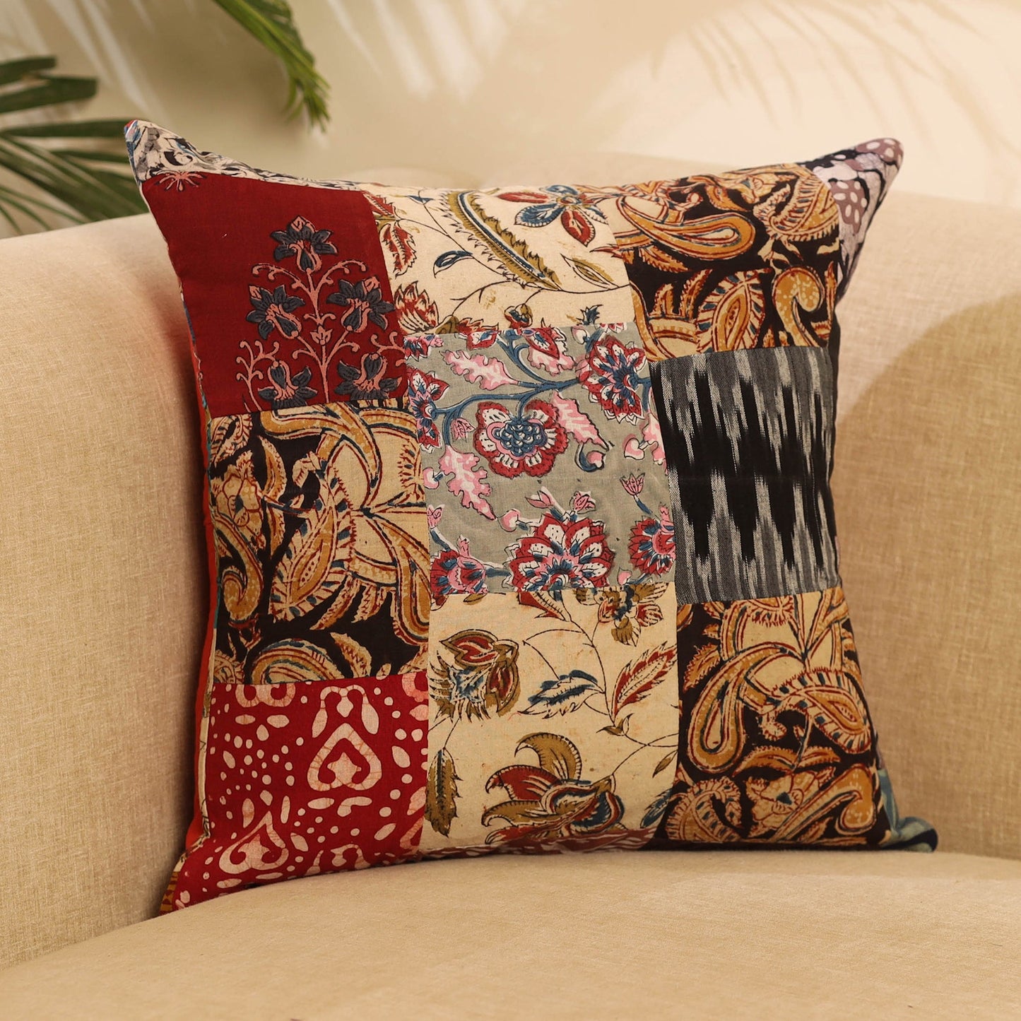 Buy Multicolor Handcrafted Cotton Patchwork Cushion Cover