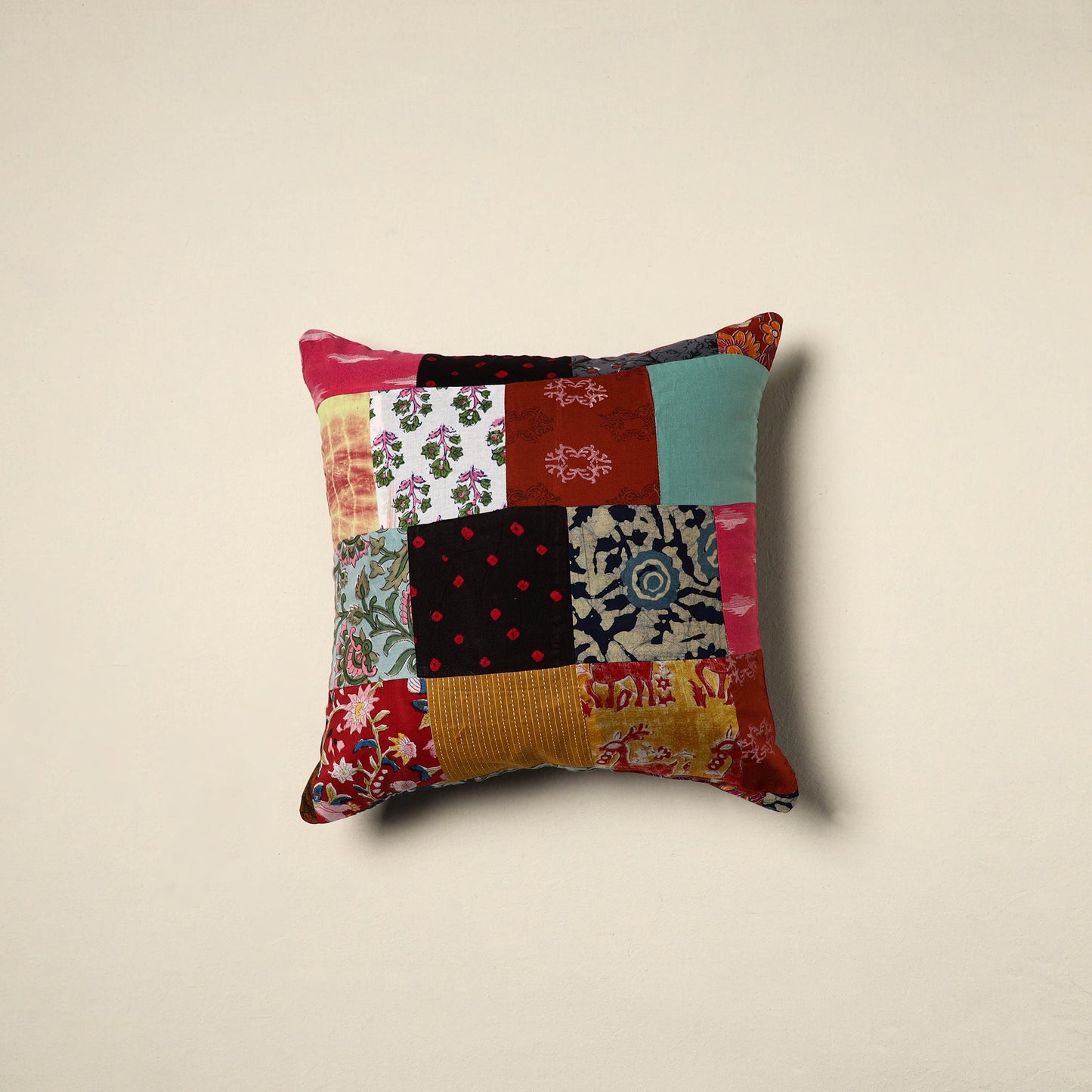Multicolor Handcrafted Cotton Patchwork Cushion Cover
