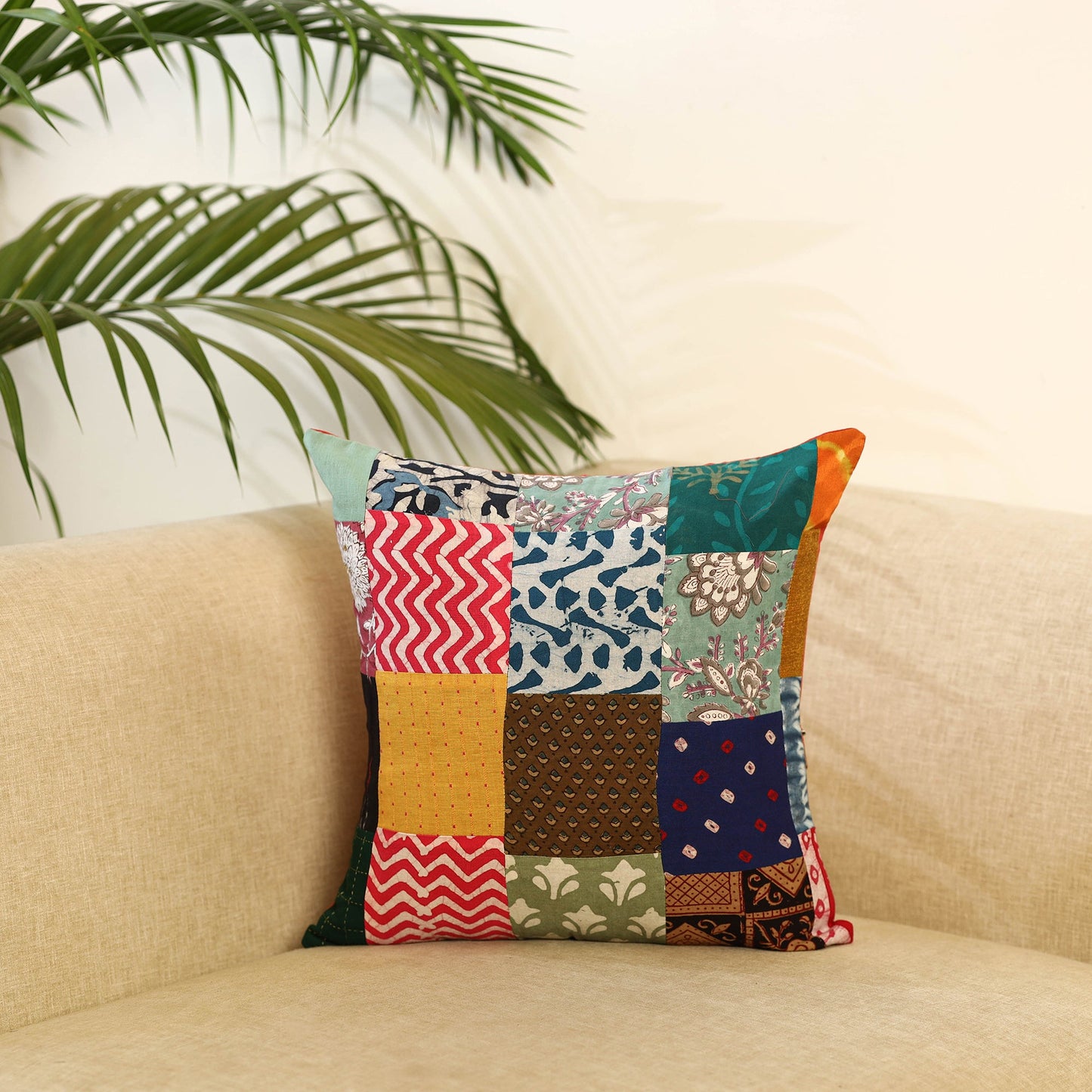 Multicolor - handcrafted cotton patchwork cushion cover 27
