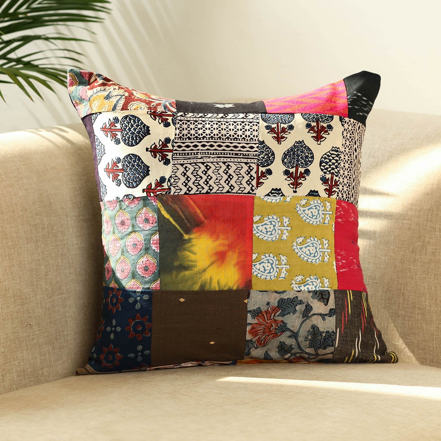 Multicolor - handcrafted cotton patchwork cushion cover 28