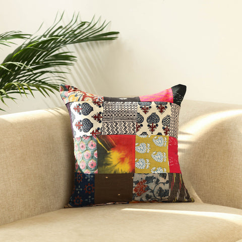 Multicolor - handcrafted cotton patchwork cushion cover 28