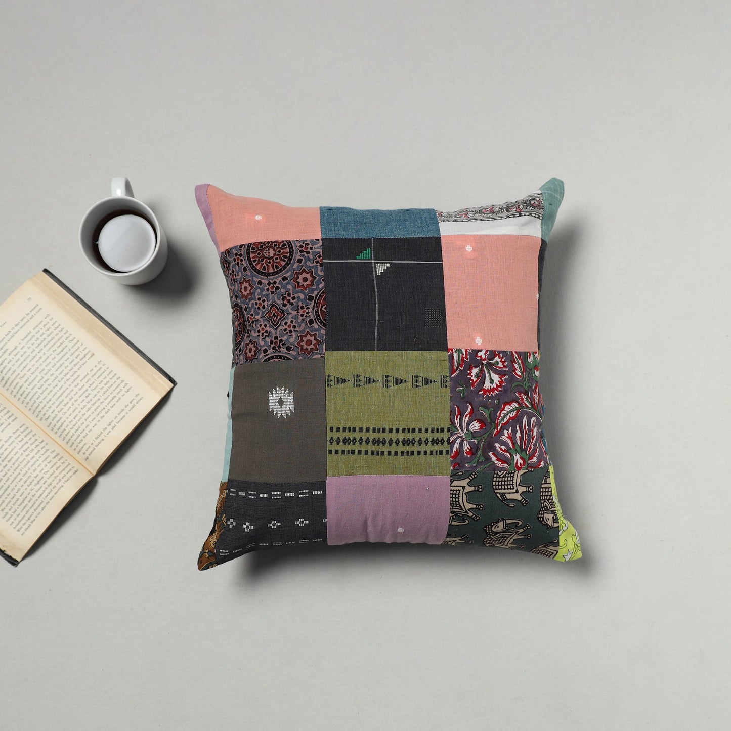 Multicolor - handcrafted cotton patchwork cushion cover 28