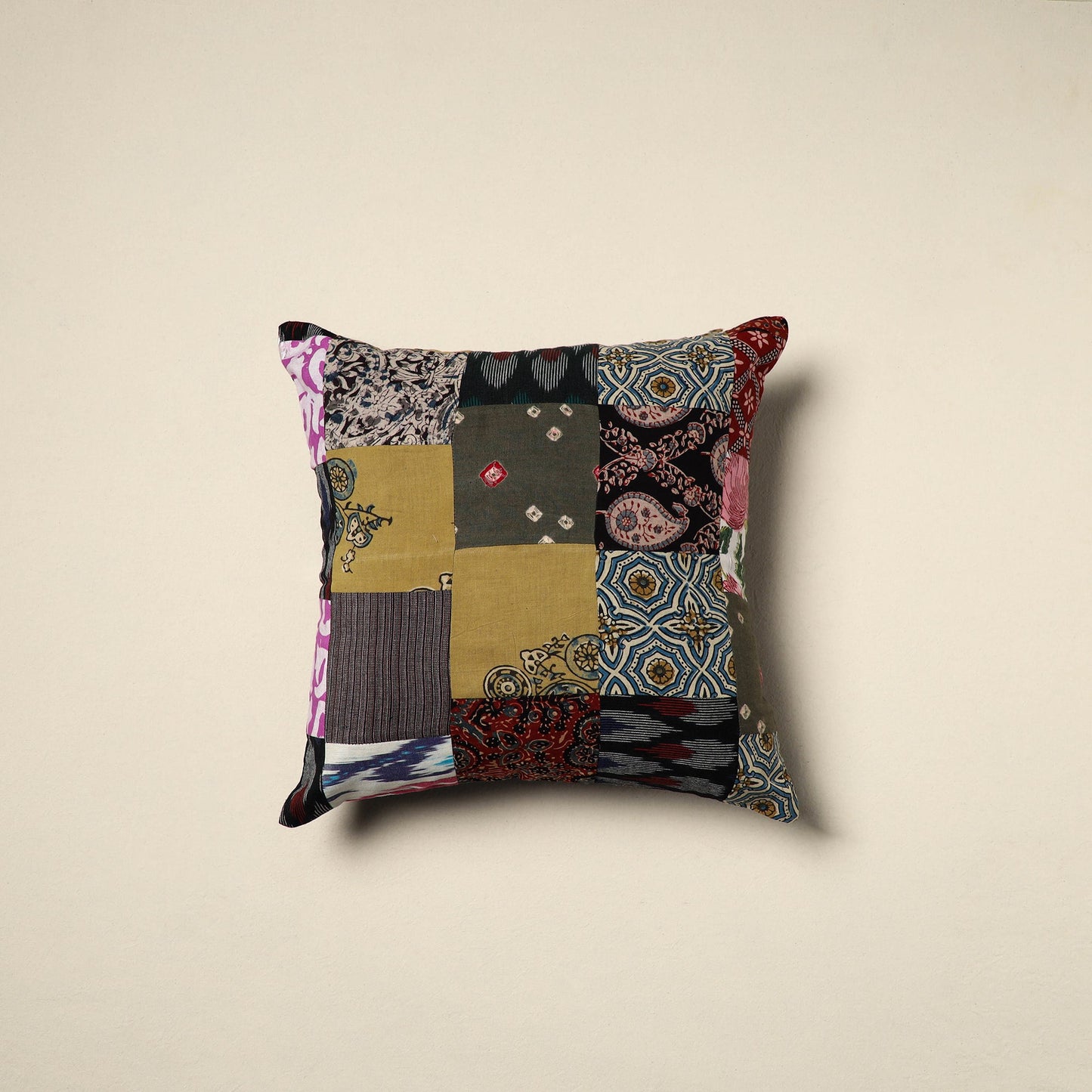 Multicolor Handcrafted Cotton Patchwork Cushion Cover