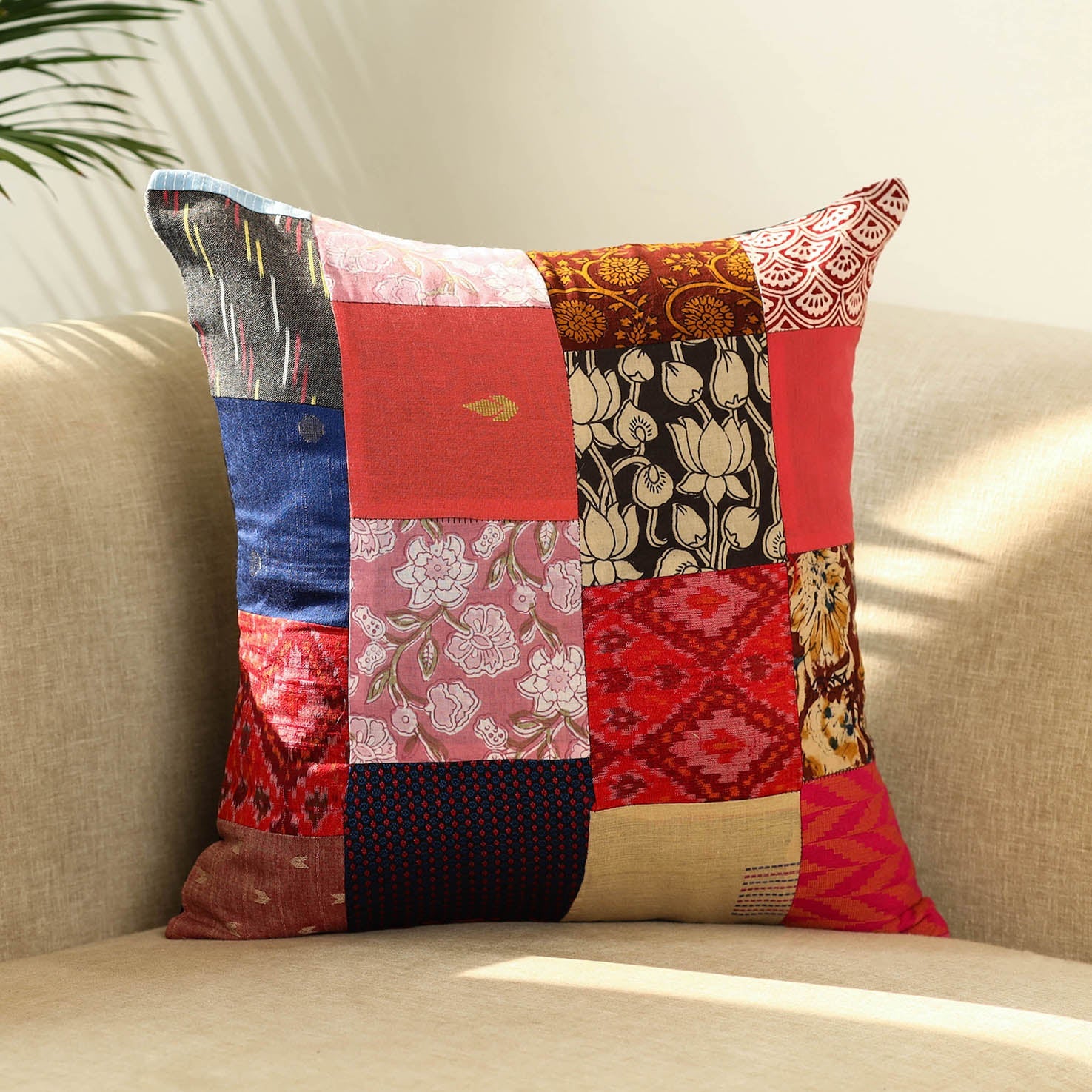  Multicolor Handcrafted Cotton Patchwork Cushion Cover