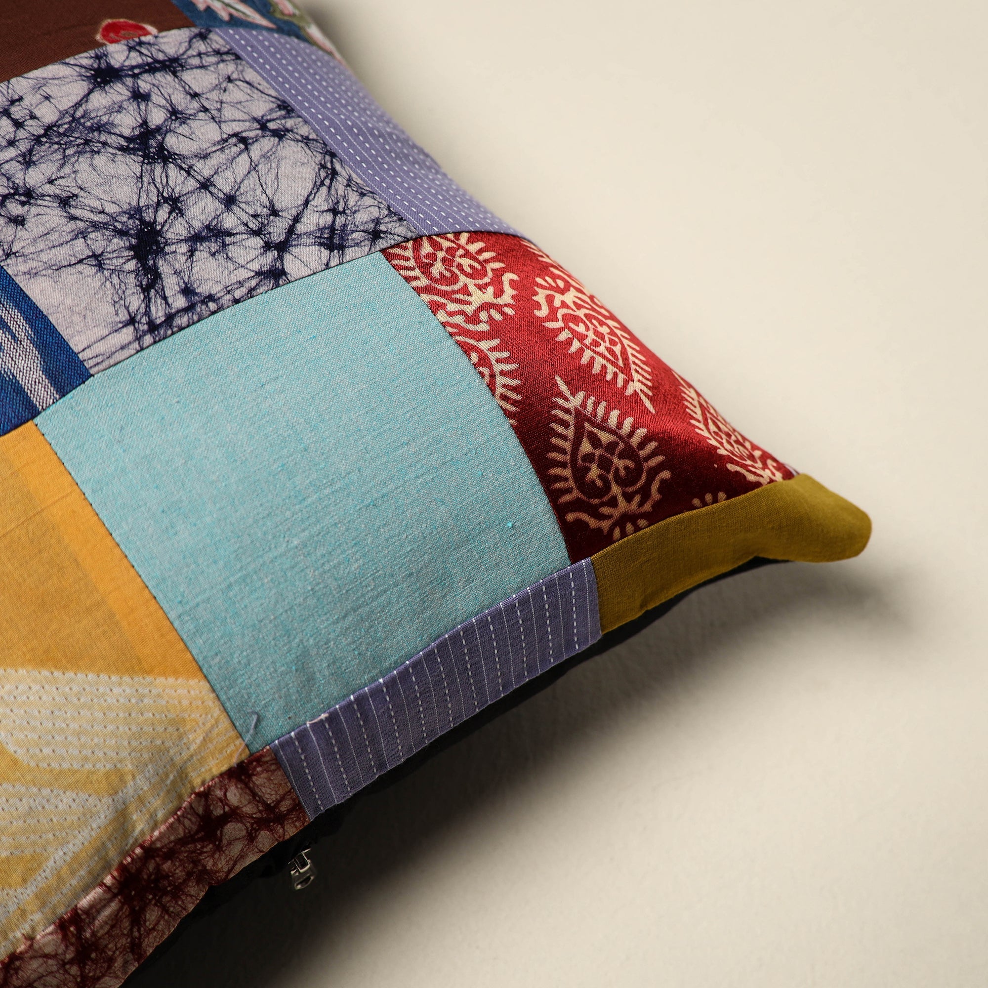 Multicolor Handcrafted Cotton Patchwork Cushion Cover