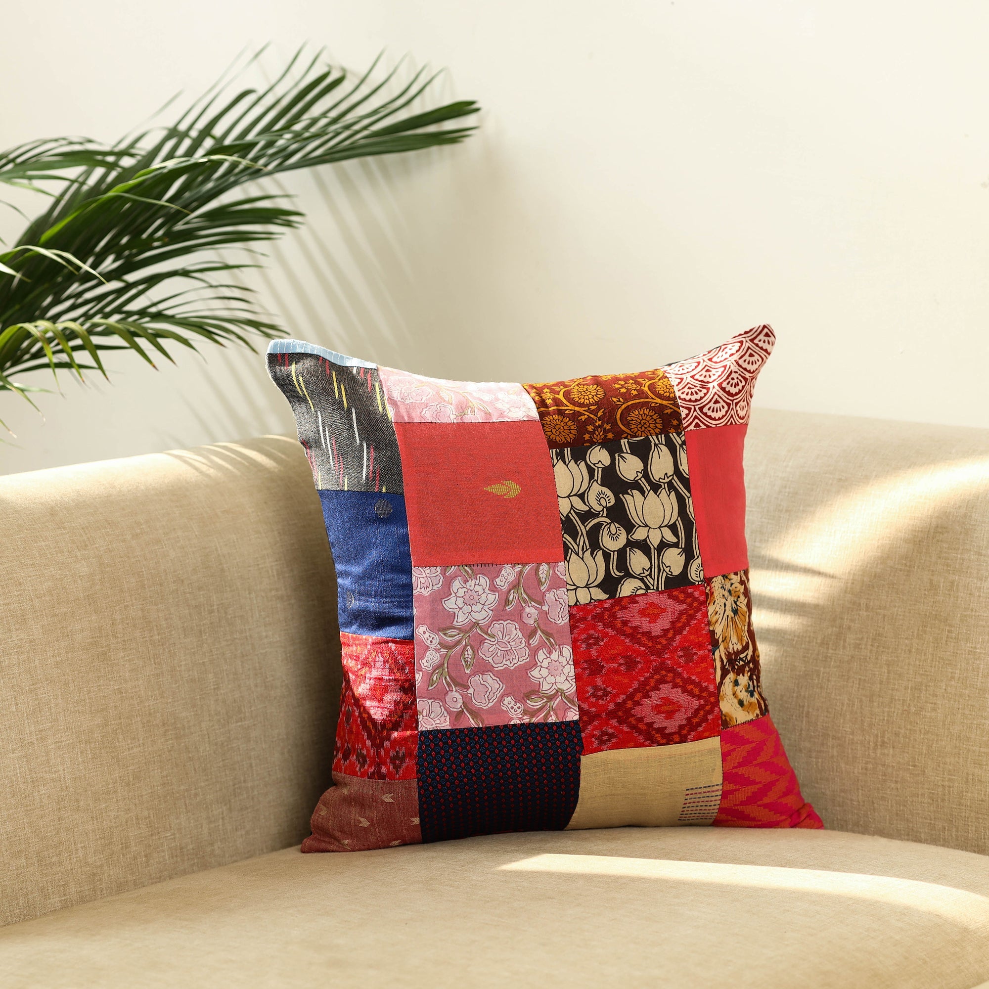  Multicolor Handcrafted Cotton Patchwork Cushion Cover