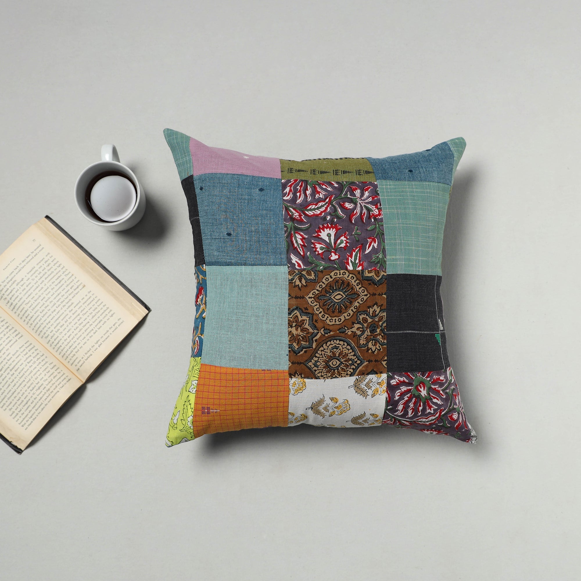 Multicolor - handcrafted cotton patchwork cushion cover 31