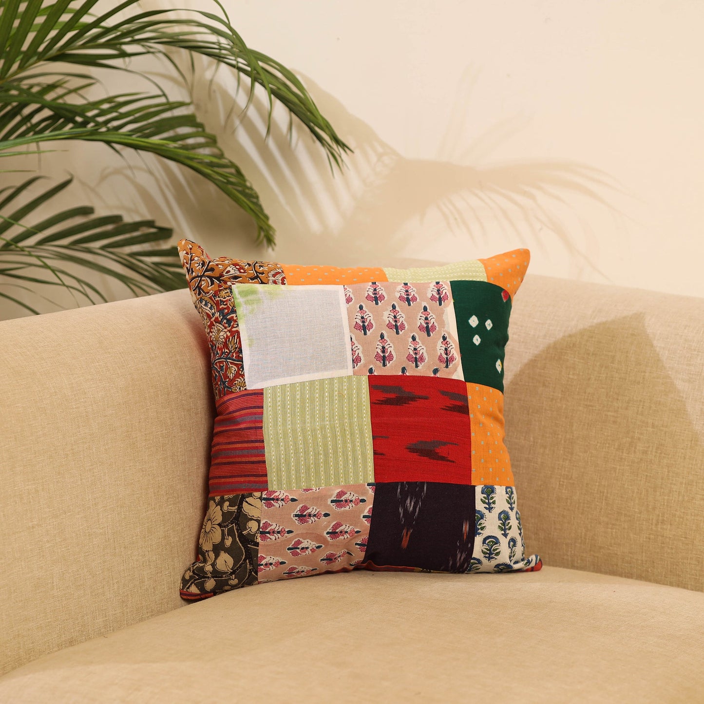 Buy Multicolor Handcrafted Cotton Patchwork Cushion Cover