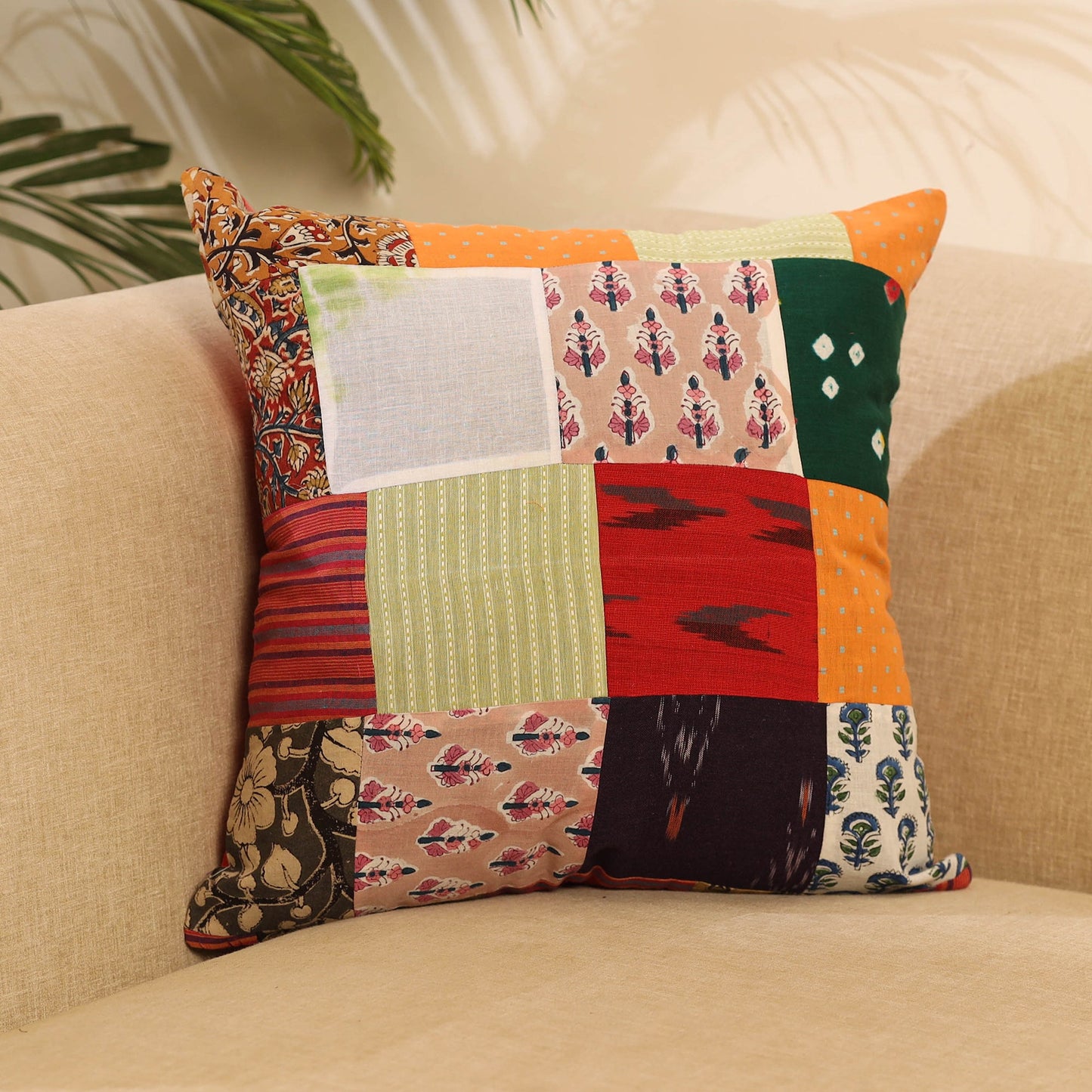 Buy Multicolor Handcrafted Cotton Patchwork Cushion Cover
