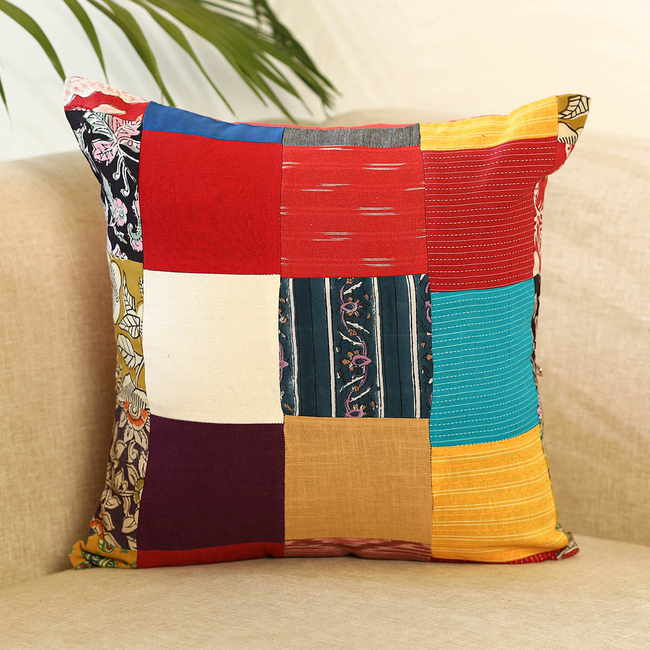 Multicolor - handcrafted cotton patchwork cushion cover 32