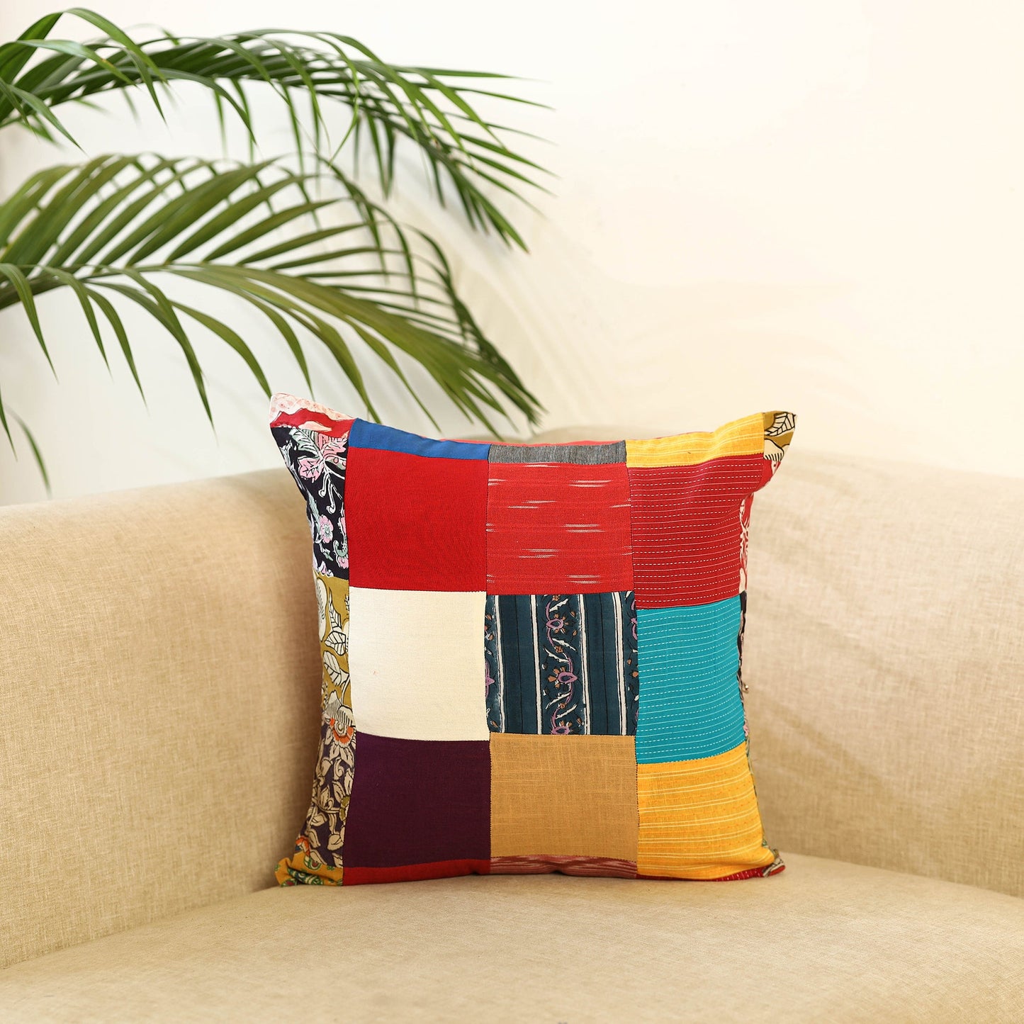 Multicolor - handcrafted cotton patchwork cushion cover 32