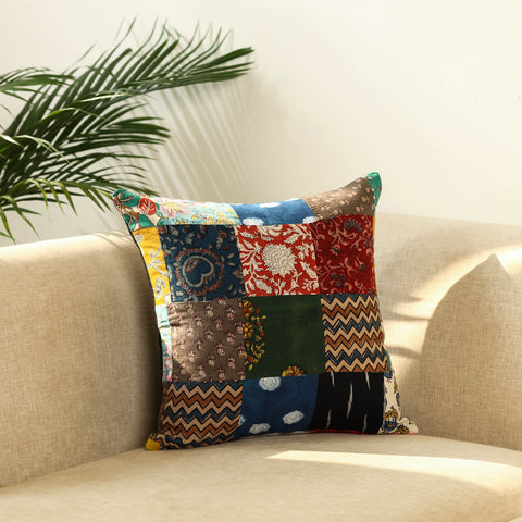  Multicolor Handcrafted Cotton Patchwork Cushion Cover