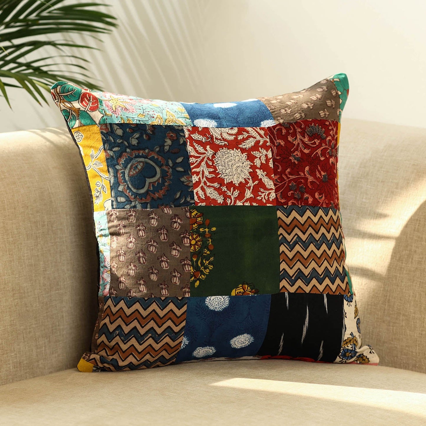  Multicolor Handcrafted Cotton Patchwork Cushion Cover