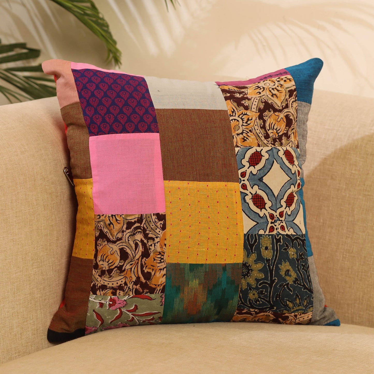 Buy Multicolor Handcrafted Cotton Patchwork Cushion Cover