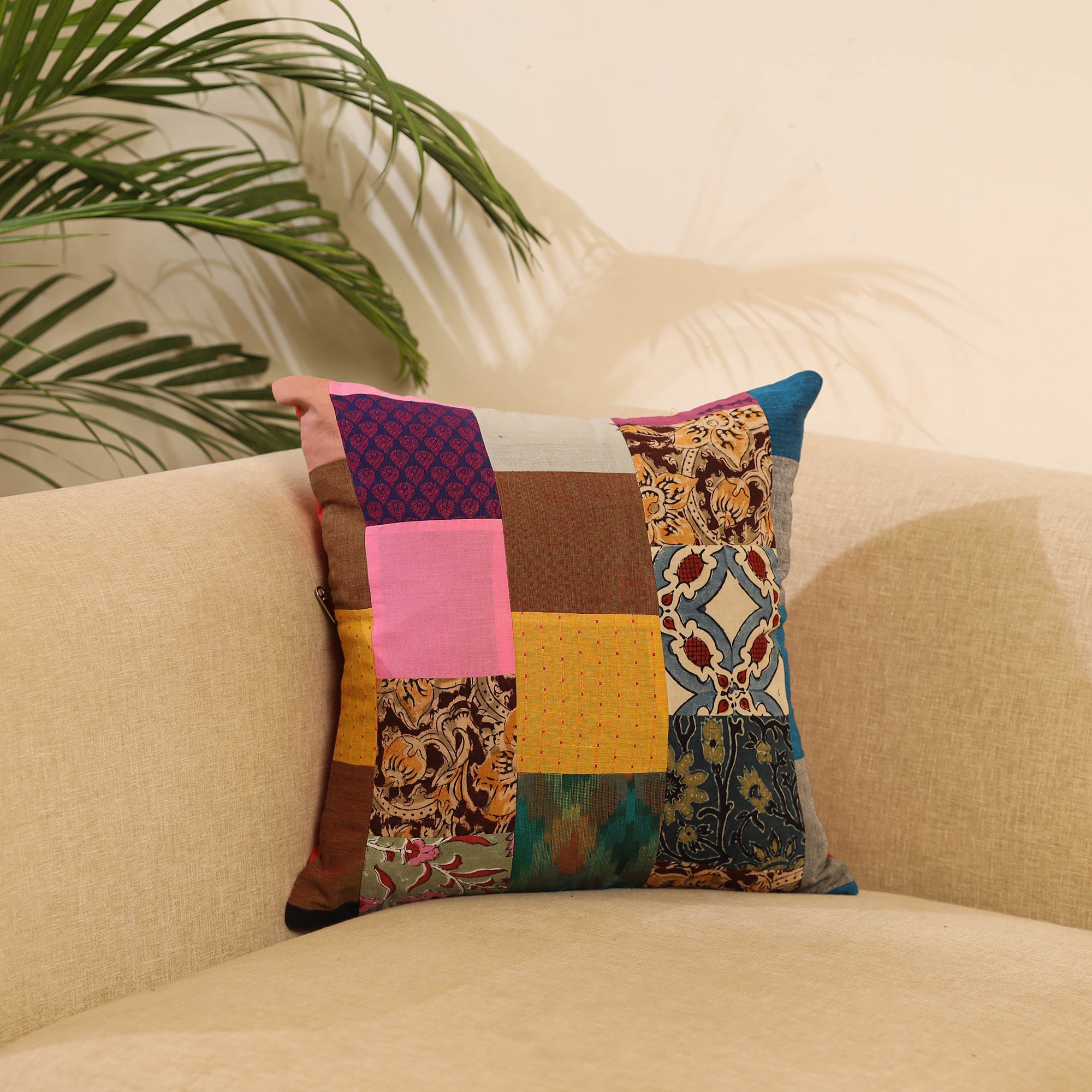 Buy Multicolor Handcrafted Cotton Patchwork Cushion Cover