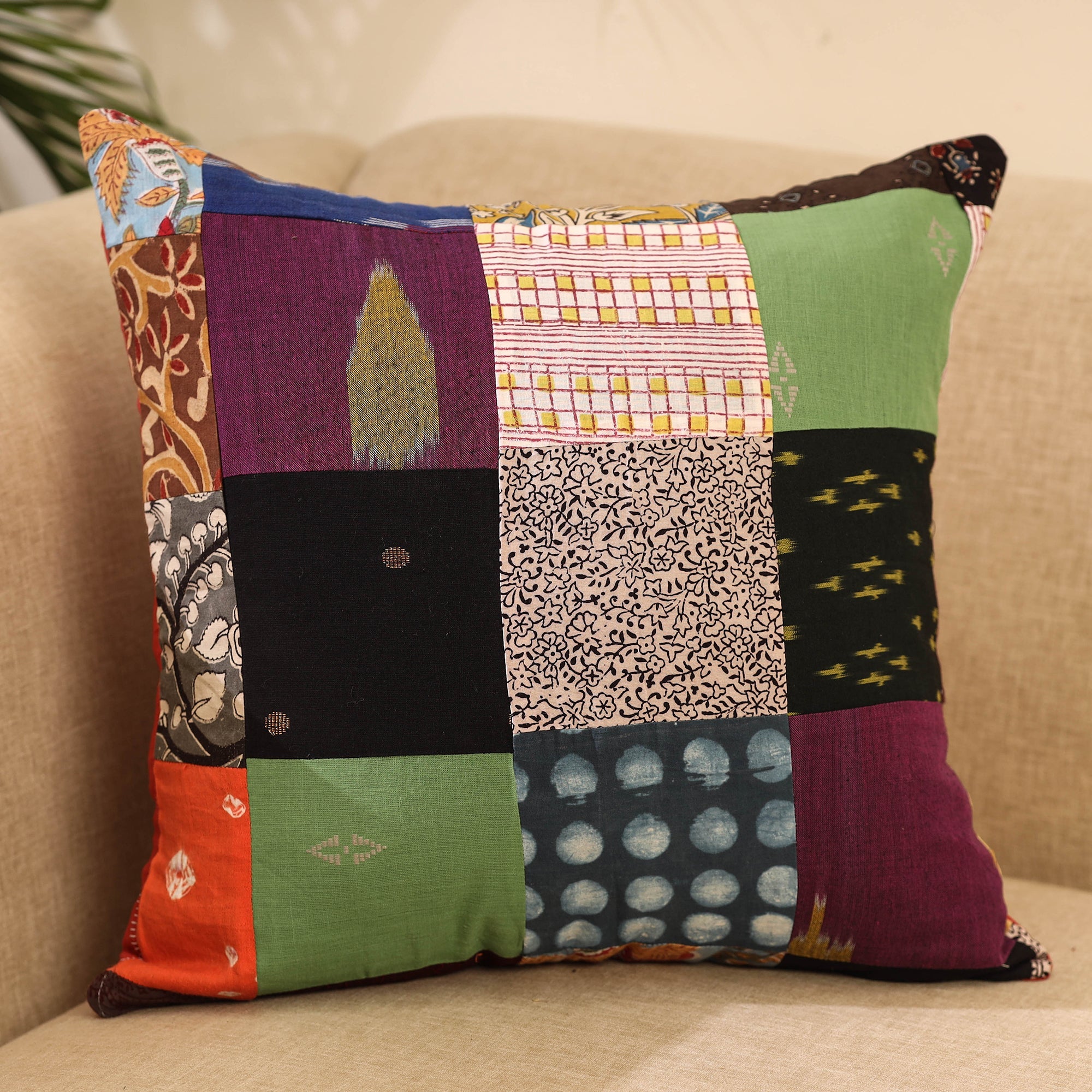 Buy Multicolor Handcrafted Cotton Patchwork Cushion Cover