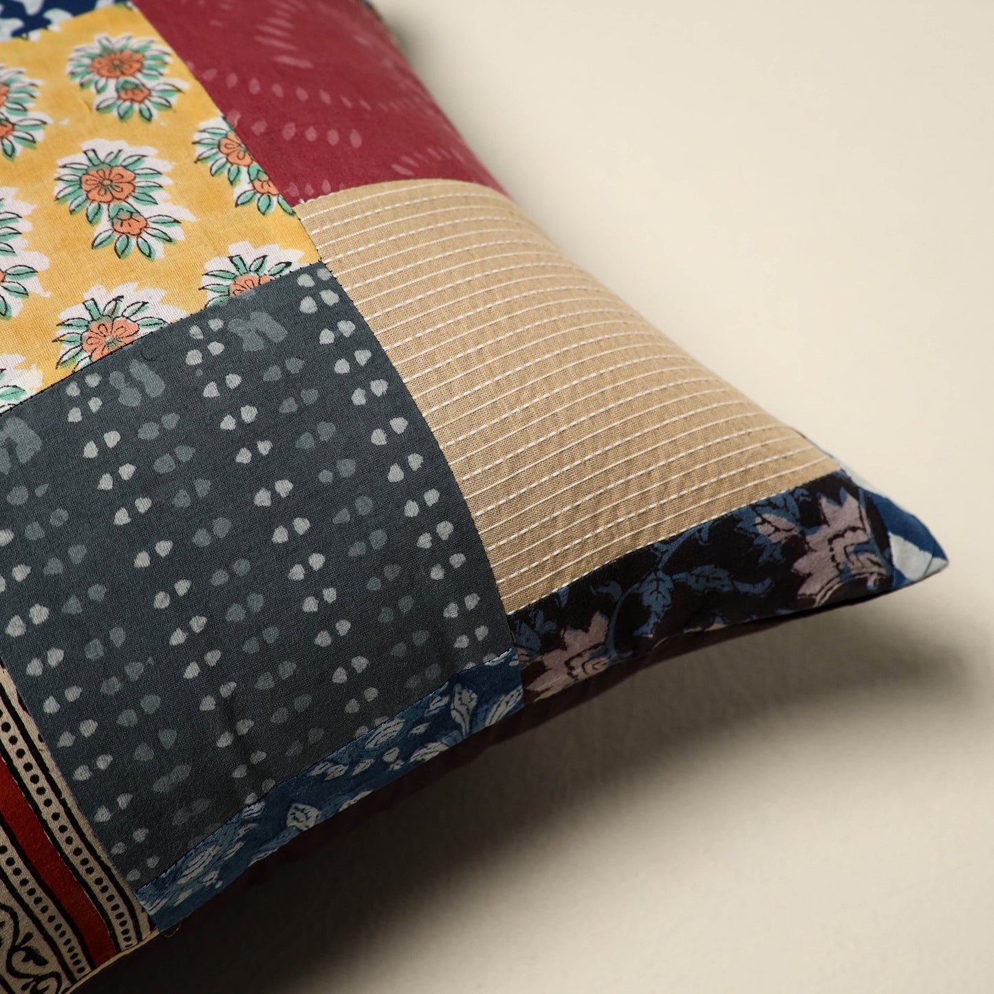 Multicolor - handcrafted cotton patchwork cushion cover 33