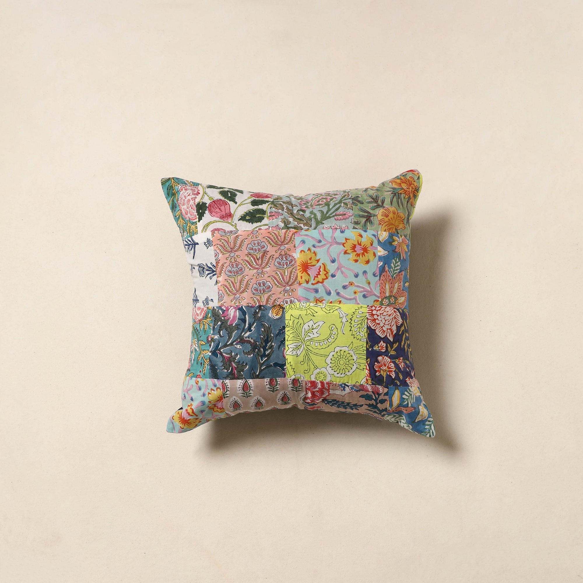Multicolor - handcrafted cotton patchwork cushion cover 33