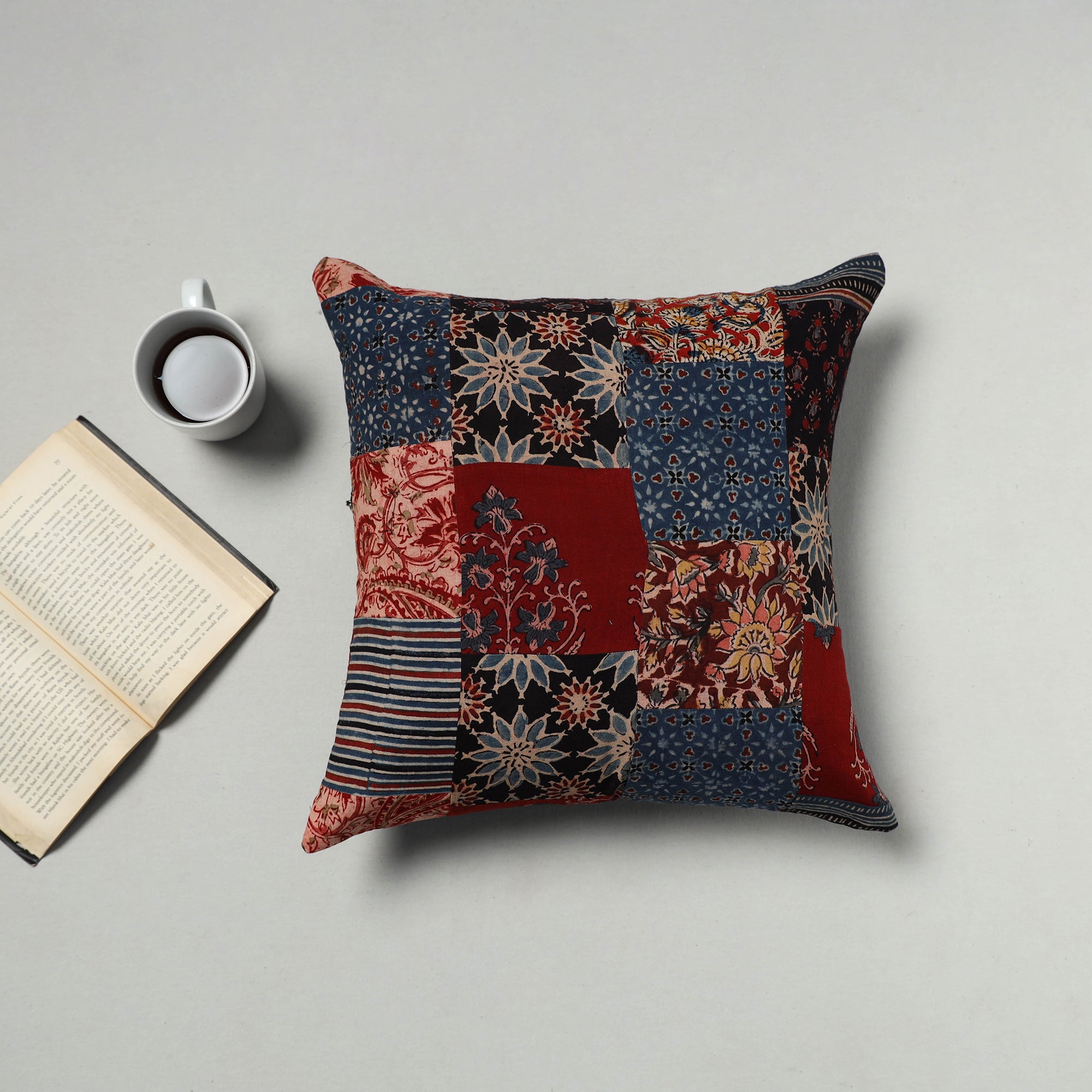 Multicolor - handcrafted cotton patchwork cushion cover 34