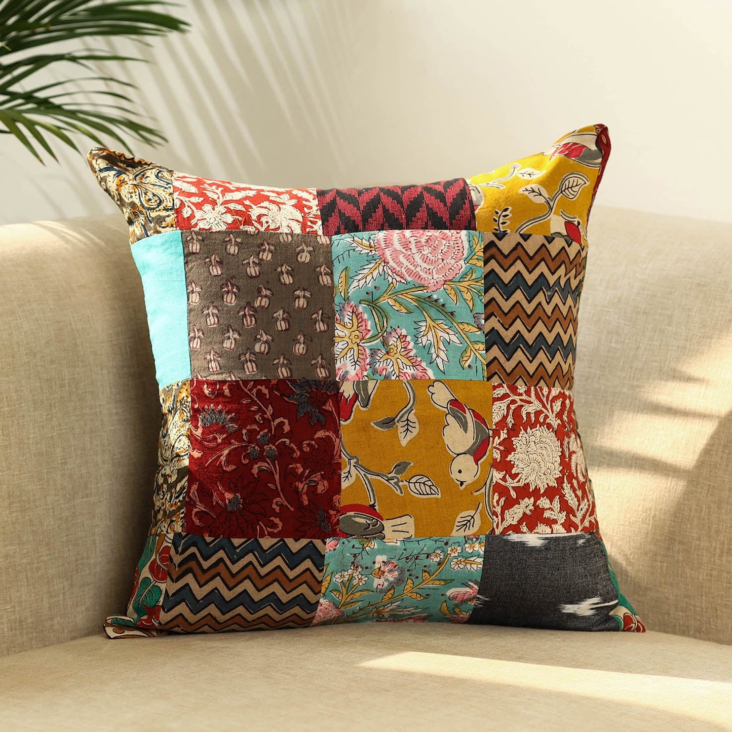Multicolor - handcrafted cotton patchwork cushion cover 34