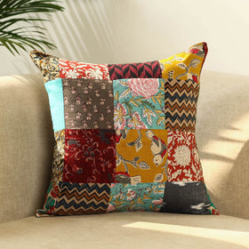 Multicolor - handcrafted cotton patchwork cushion cover 34