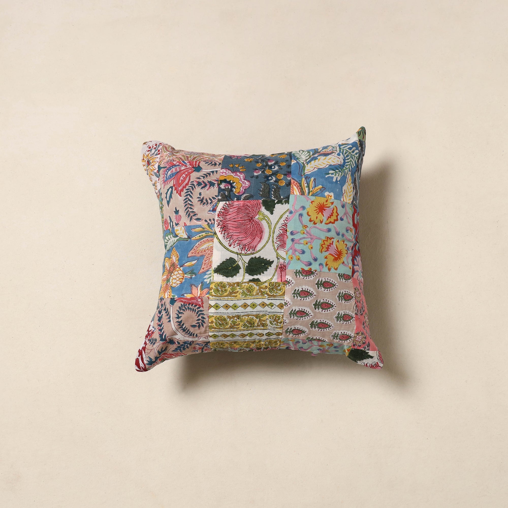 Multicolor - handcrafted cotton patchwork cushion cover 34