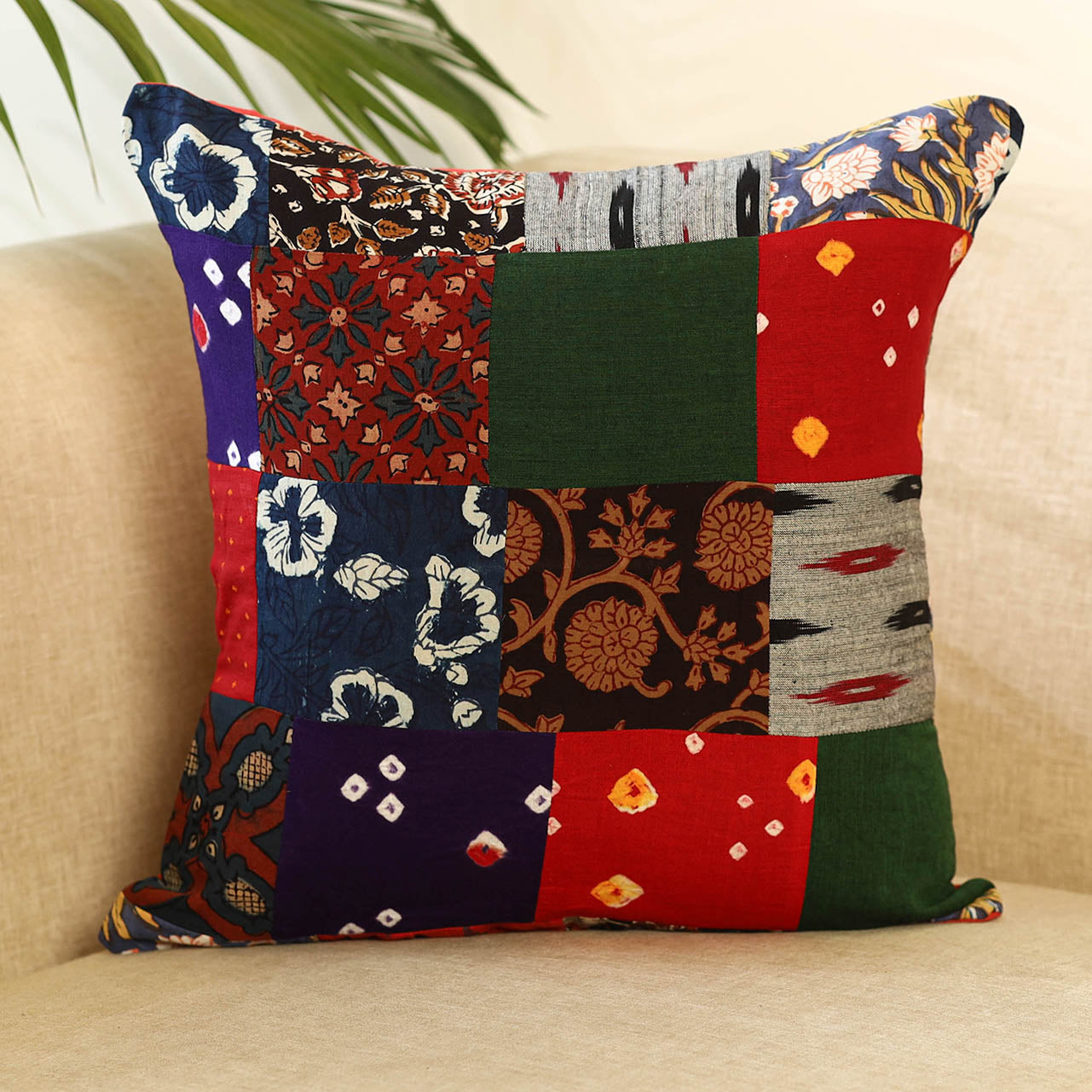 Buy Multicolor Handcrafted Cotton Patchwork Cushion Cover