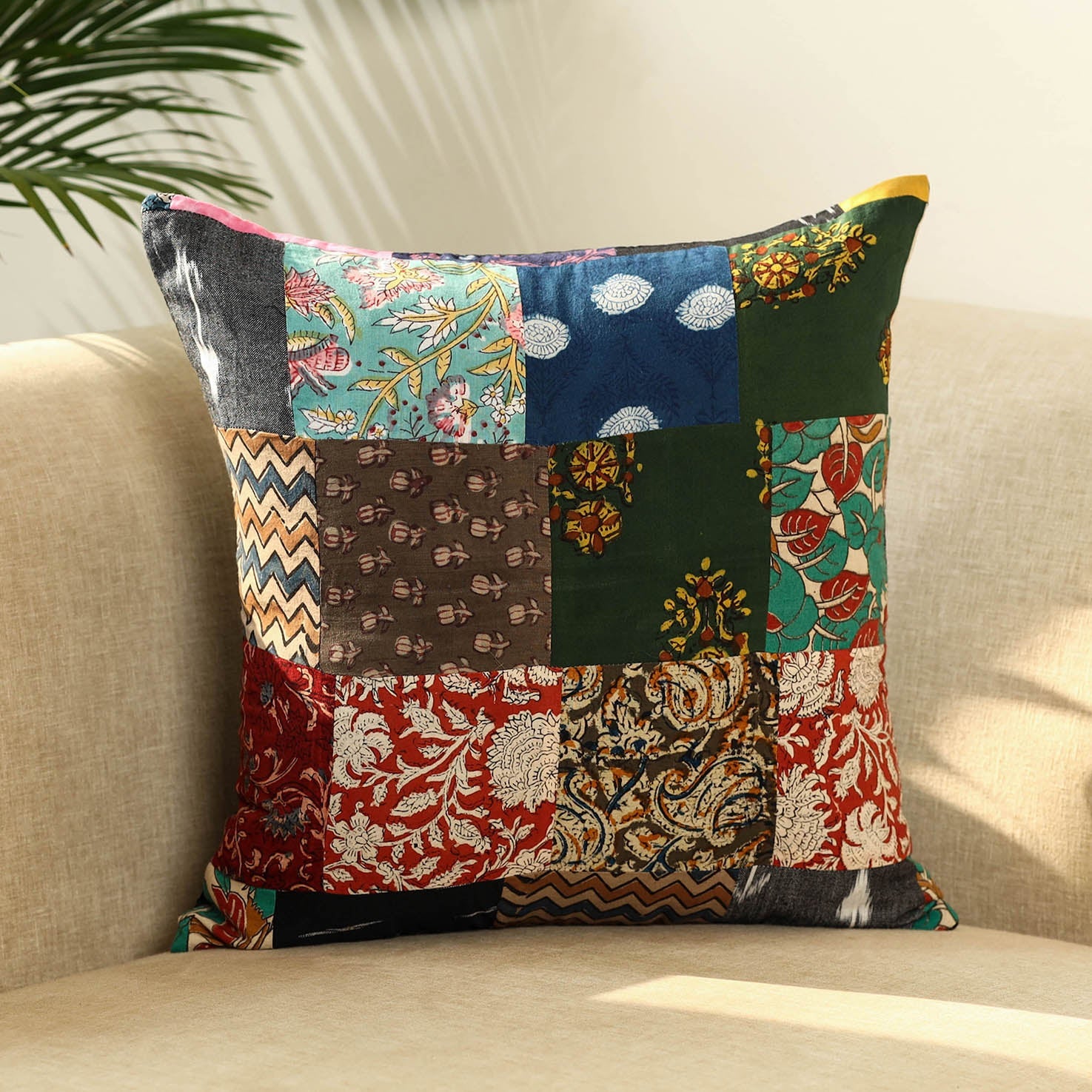  Multicolor Handcrafted Cotton Patchwork Cushion Cover
