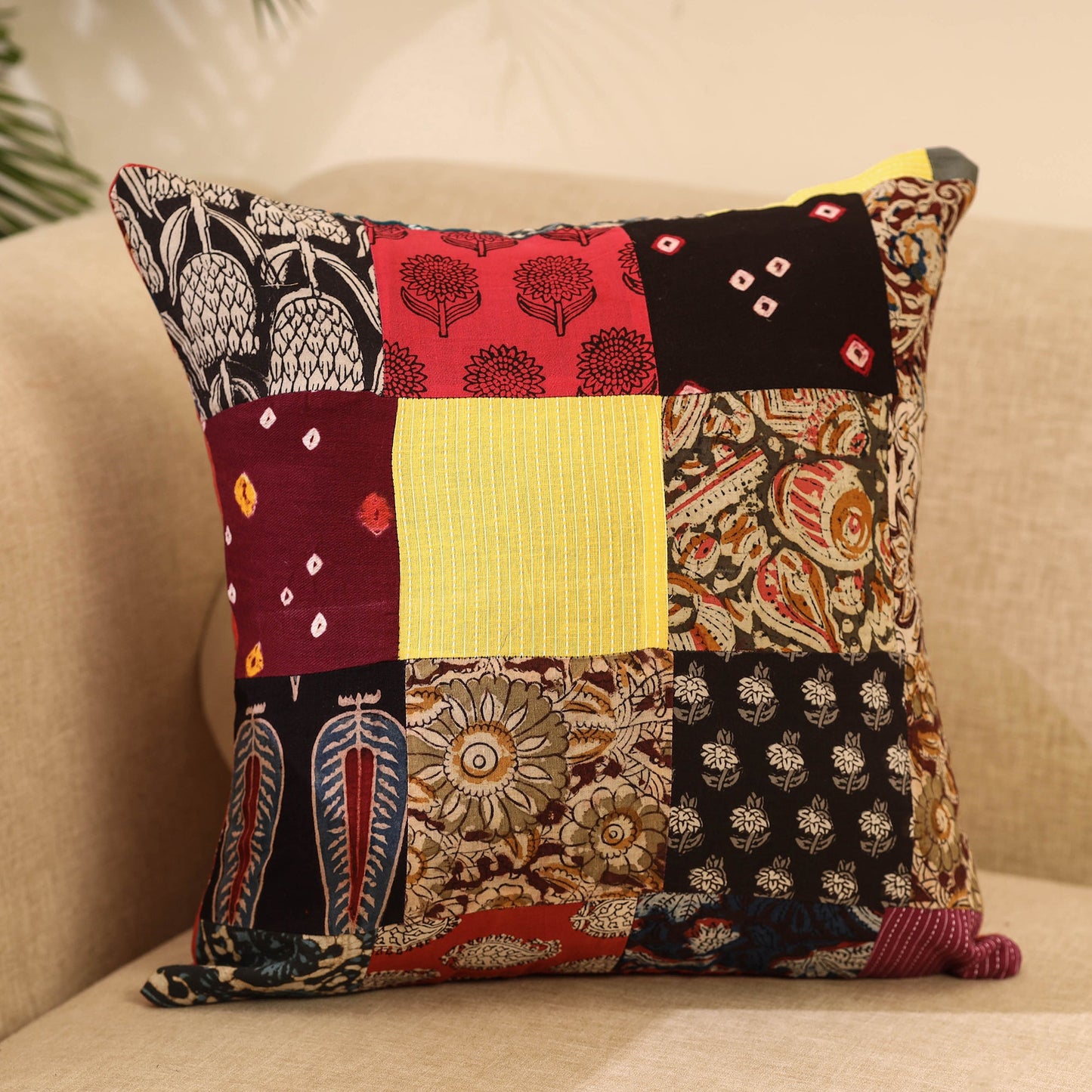 Buy Multicolor Handcrafted Cotton Patchwork Cushion Cover