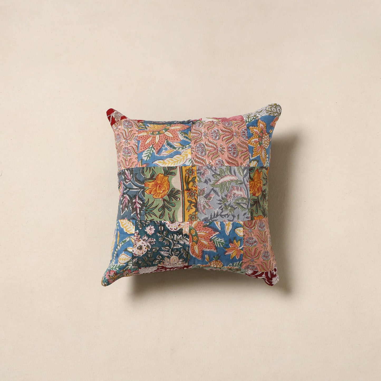 Multicolor - handcrafted cotton patchwork cushion cover 35