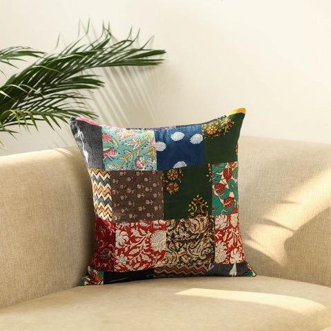  Multicolor Handcrafted Cotton Patchwork Cushion Cover