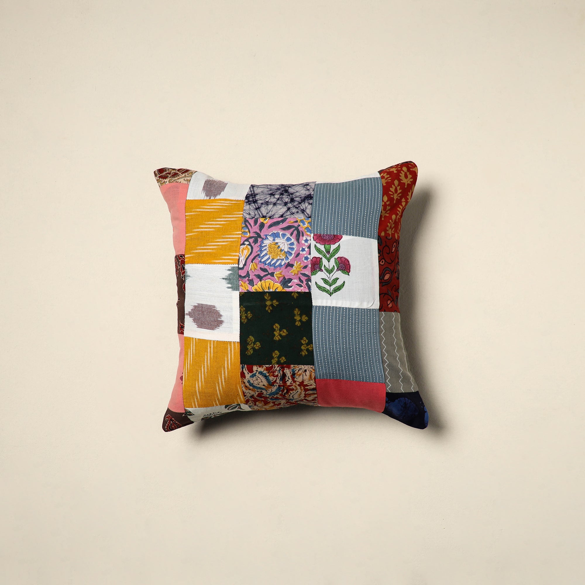 Multicolor Handcrafted Cotton Patchwork Cushion Cover