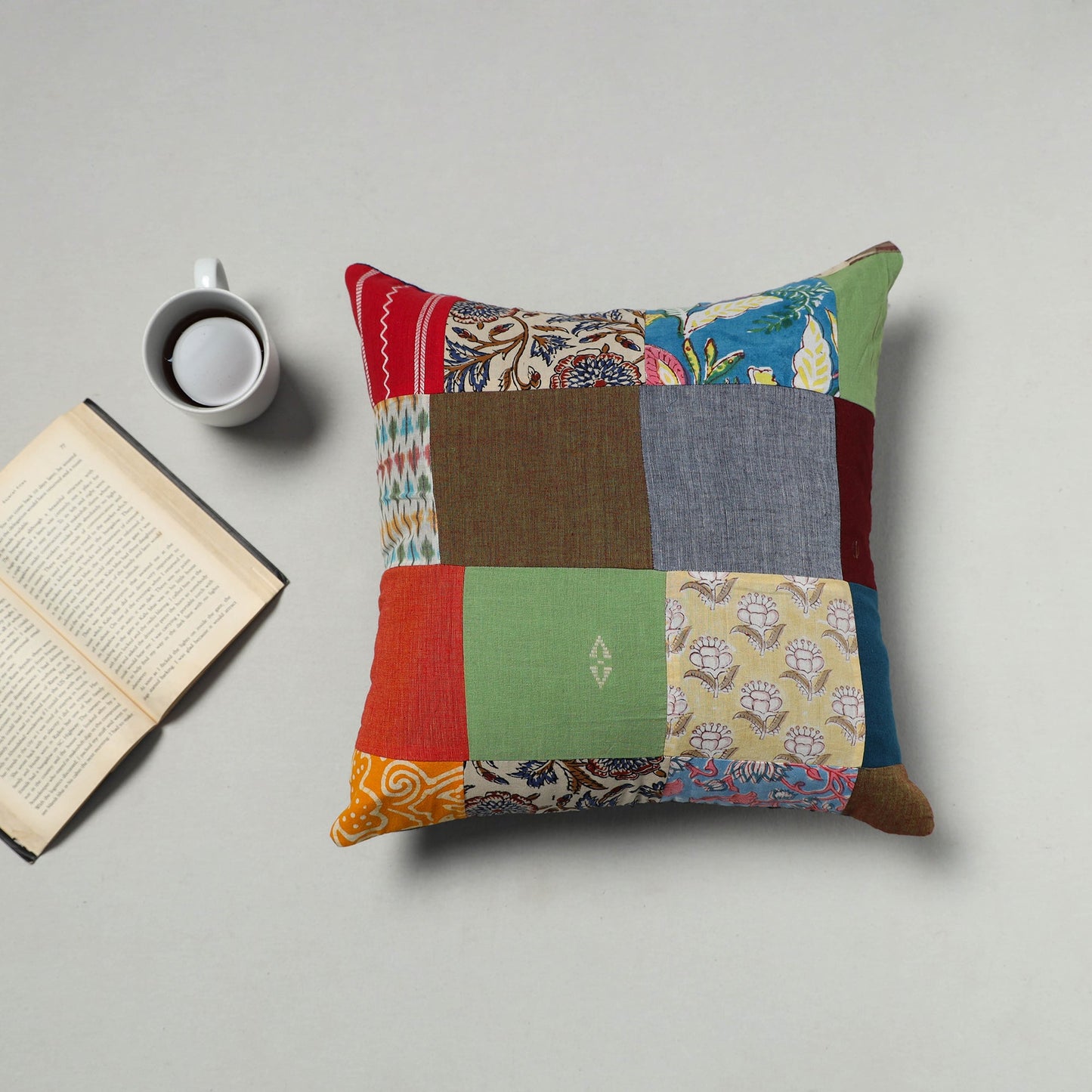 Multicolor - handcrafted cotton patchwork cushion cover 35