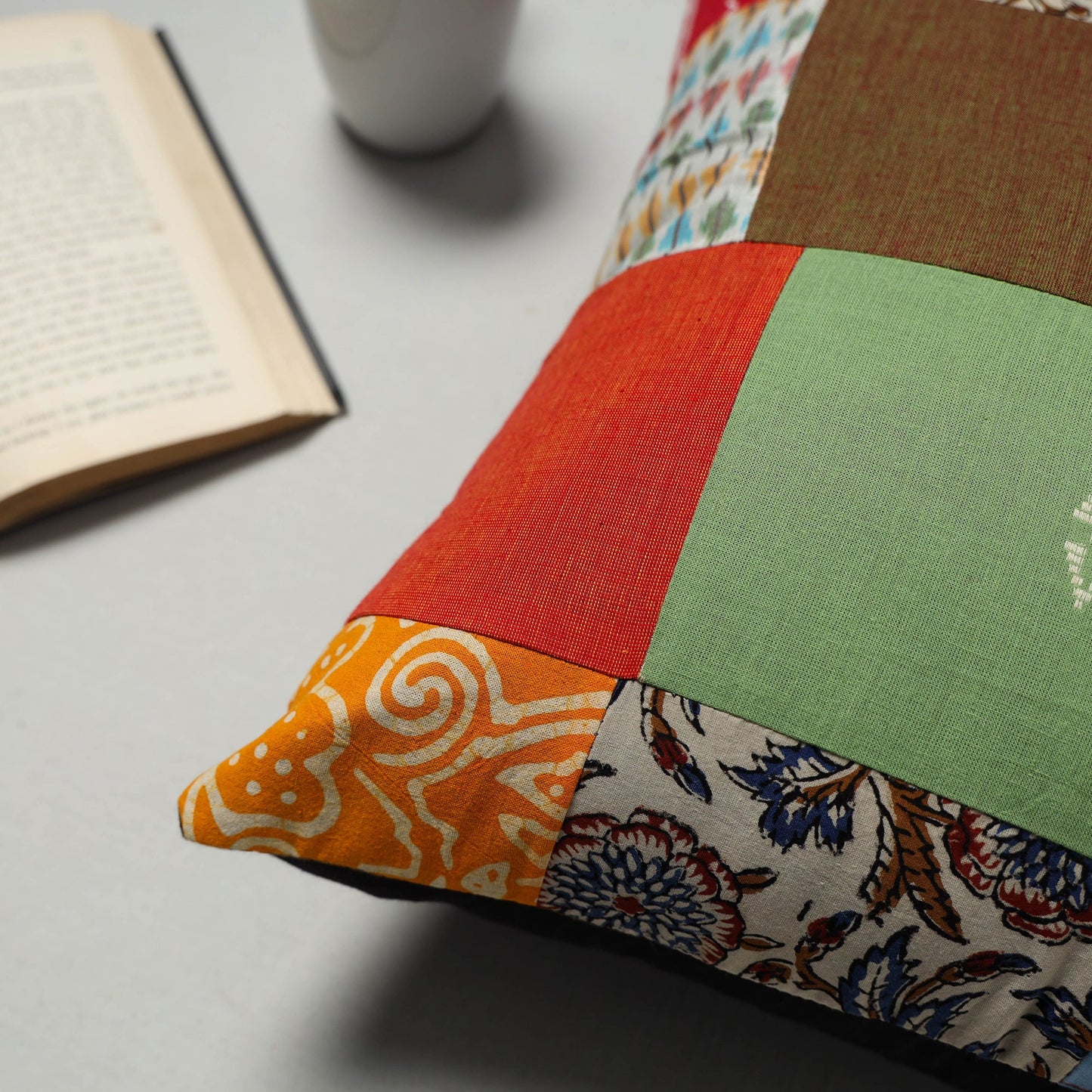 Multicolor - handcrafted cotton patchwork cushion cover 35