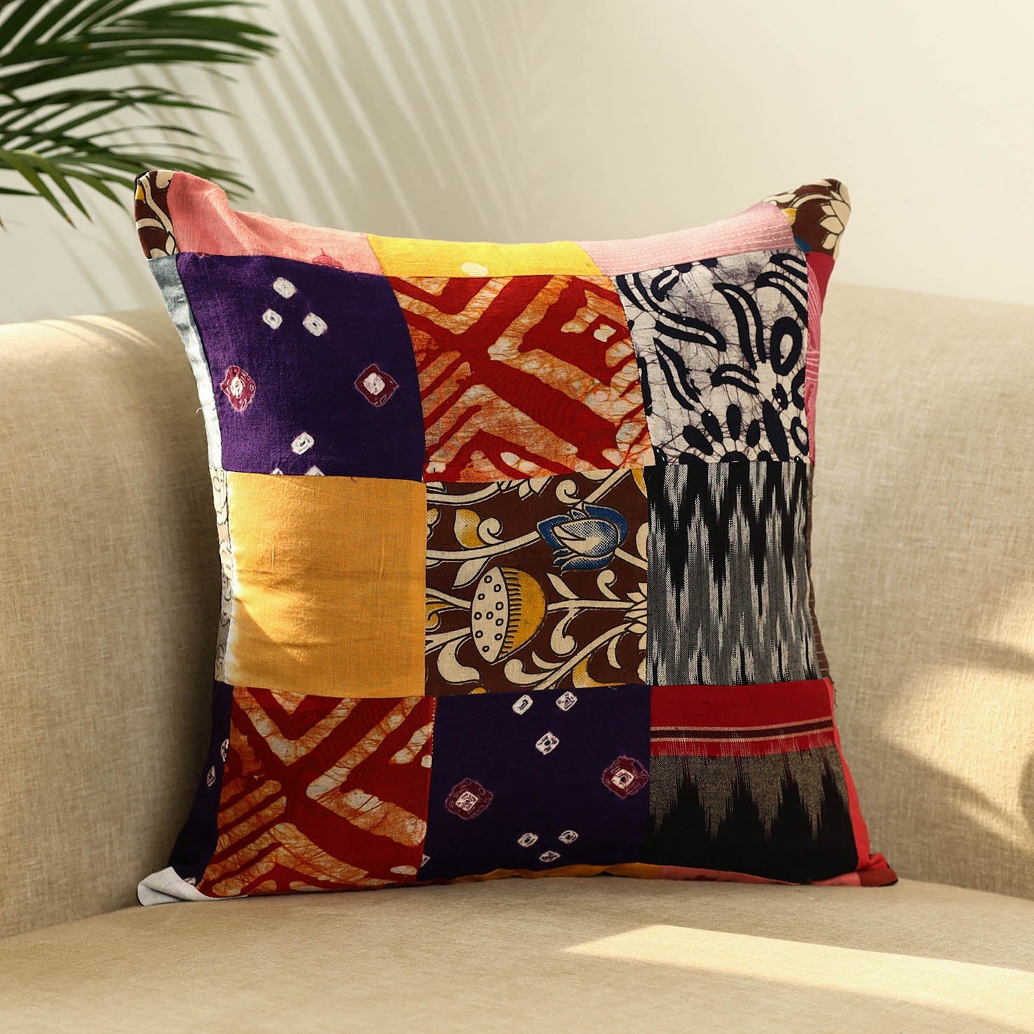  Multicolor Handcrafted Cotton Patchwork Cushion Cover