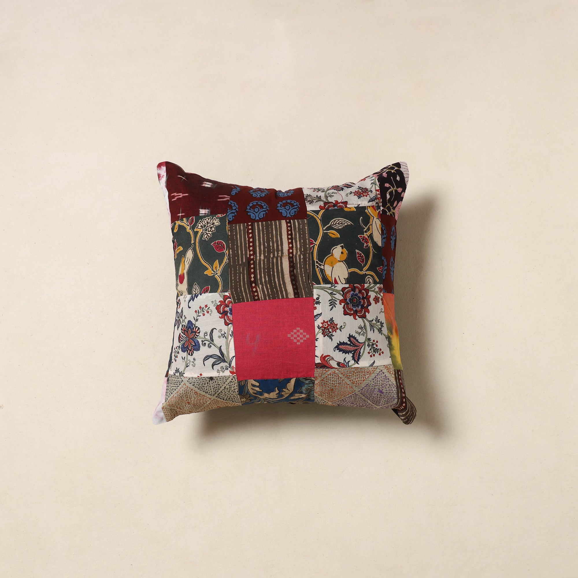 Multicolor - handcrafted cotton patchwork cushion cover 36