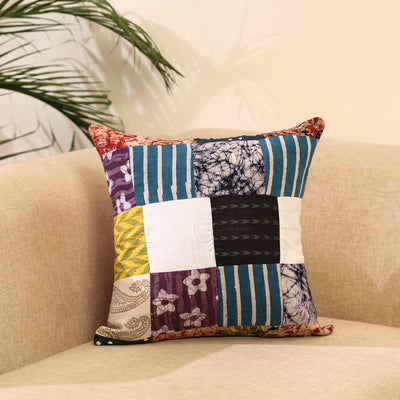 Buy Multicolor Handcrafted Cotton Patchwork Cushion Cover