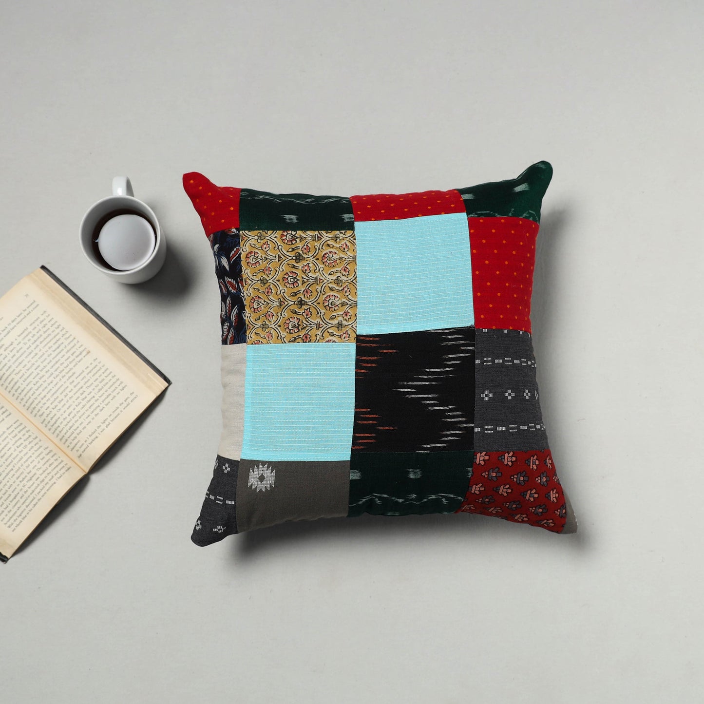 Multicolor - handcrafted cotton patchwork cushion cover 37