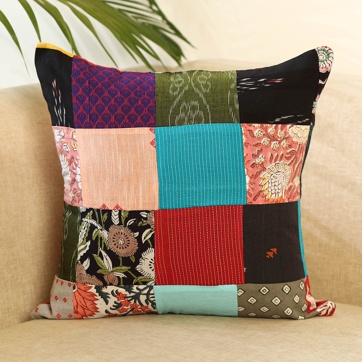 Multicolor - handcrafted cotton patchwork cushion cover 37