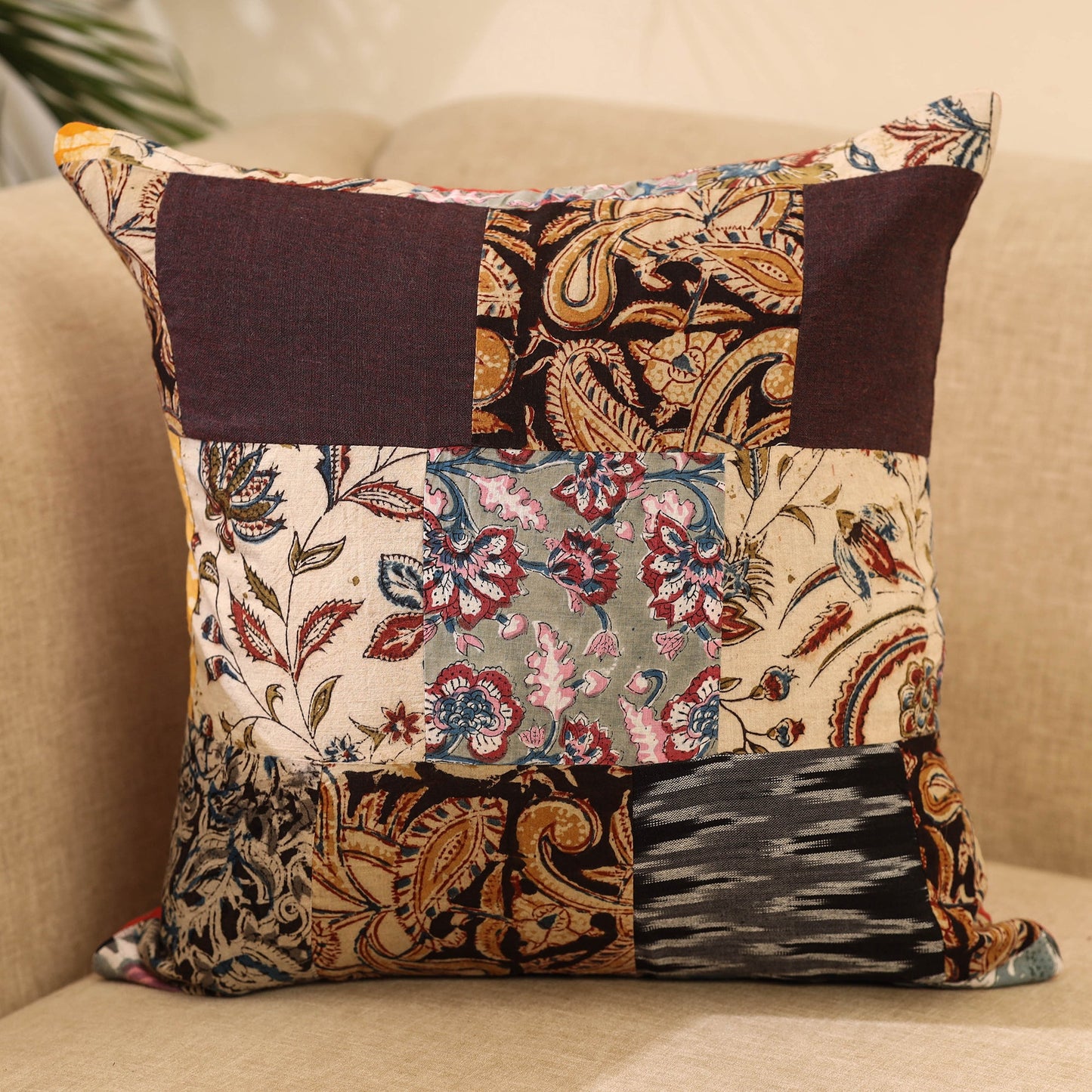 Buy Multicolor Handcrafted Cotton Patchwork Cushion Cover