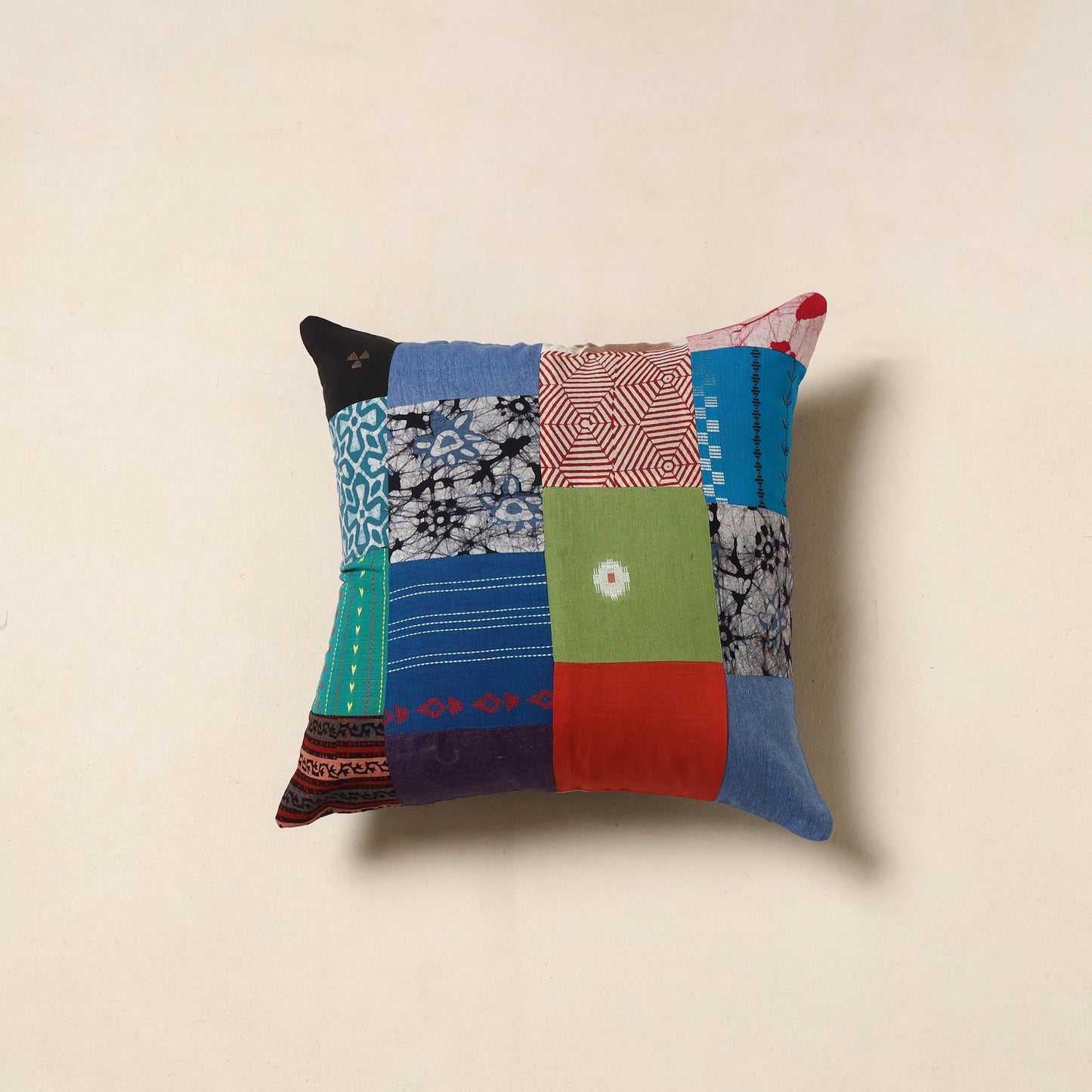 Multicolor - handcrafted cotton patchwork cushion cover 38